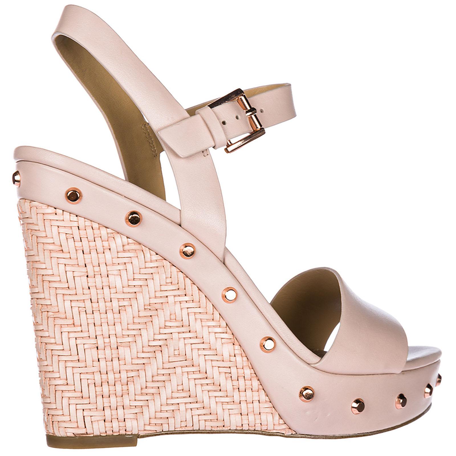 Michael Kors Leather Shoes Wedges Sandals Ellen in Pink | Lyst
