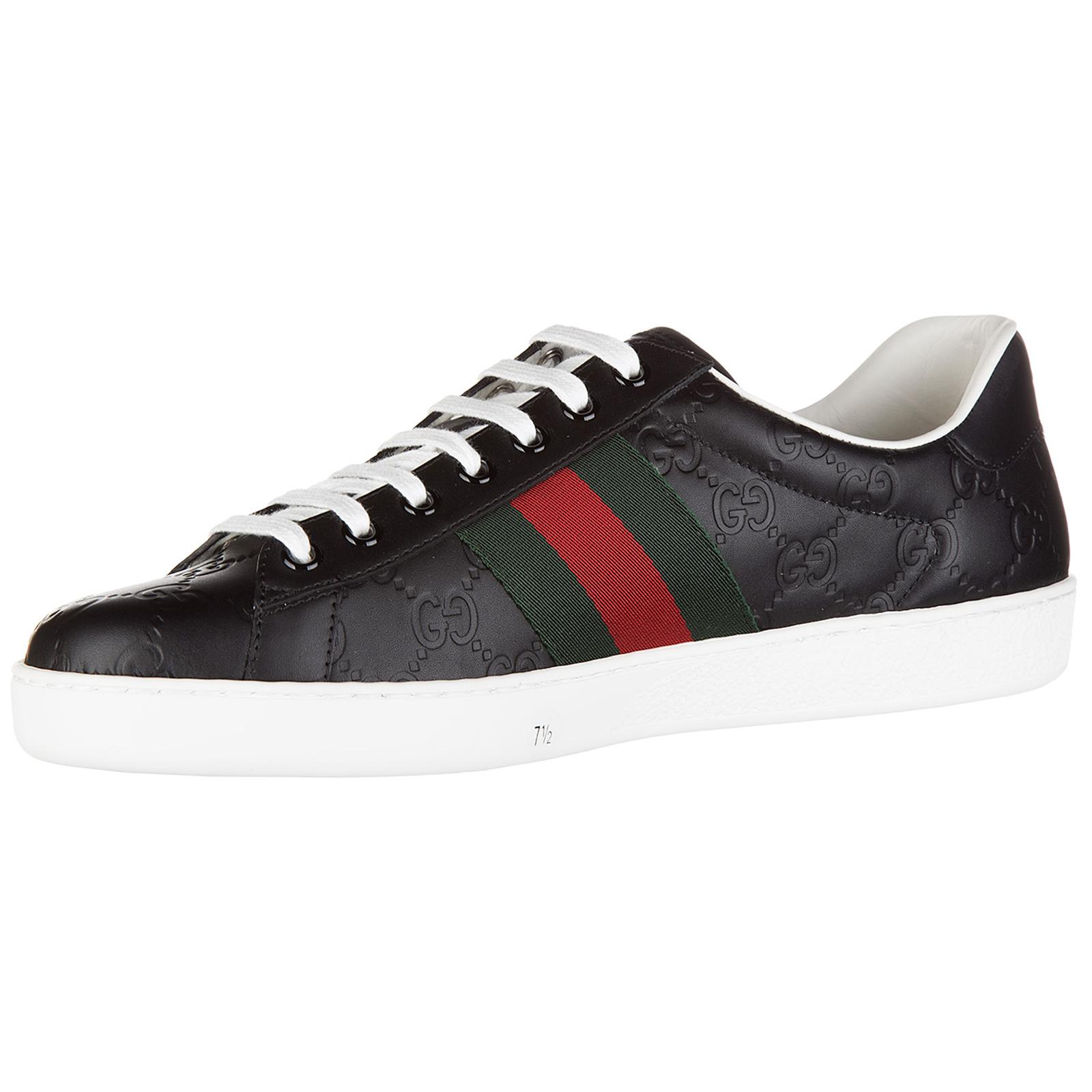 Gucci Men's Shoes Leather Trainers Sneakers Signature in Black for Men |  Lyst