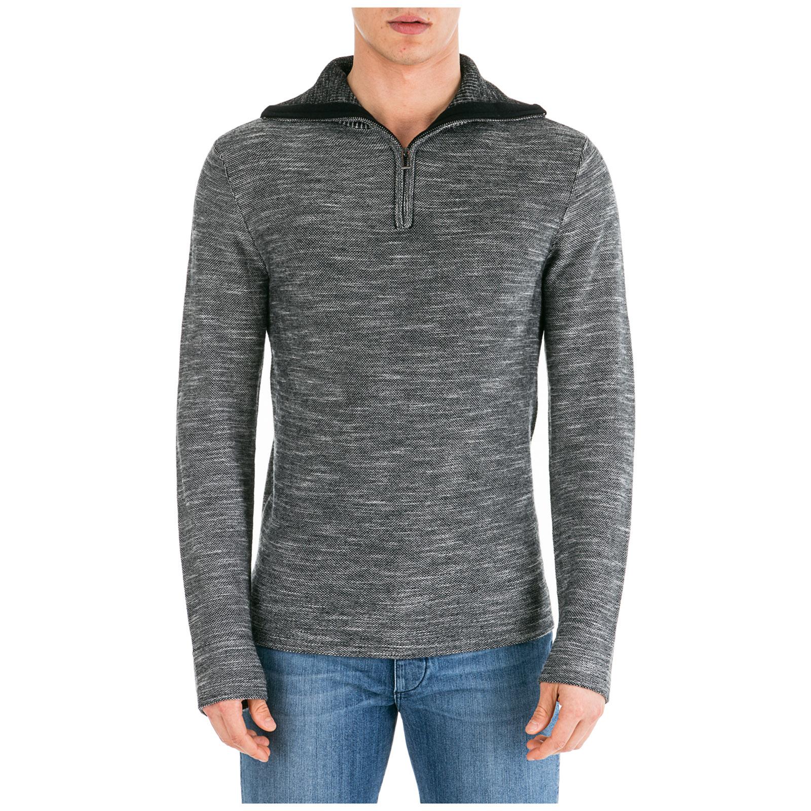 Emporio Armani Wool Men's Jumper Sweater Pullover With Zip in Nero