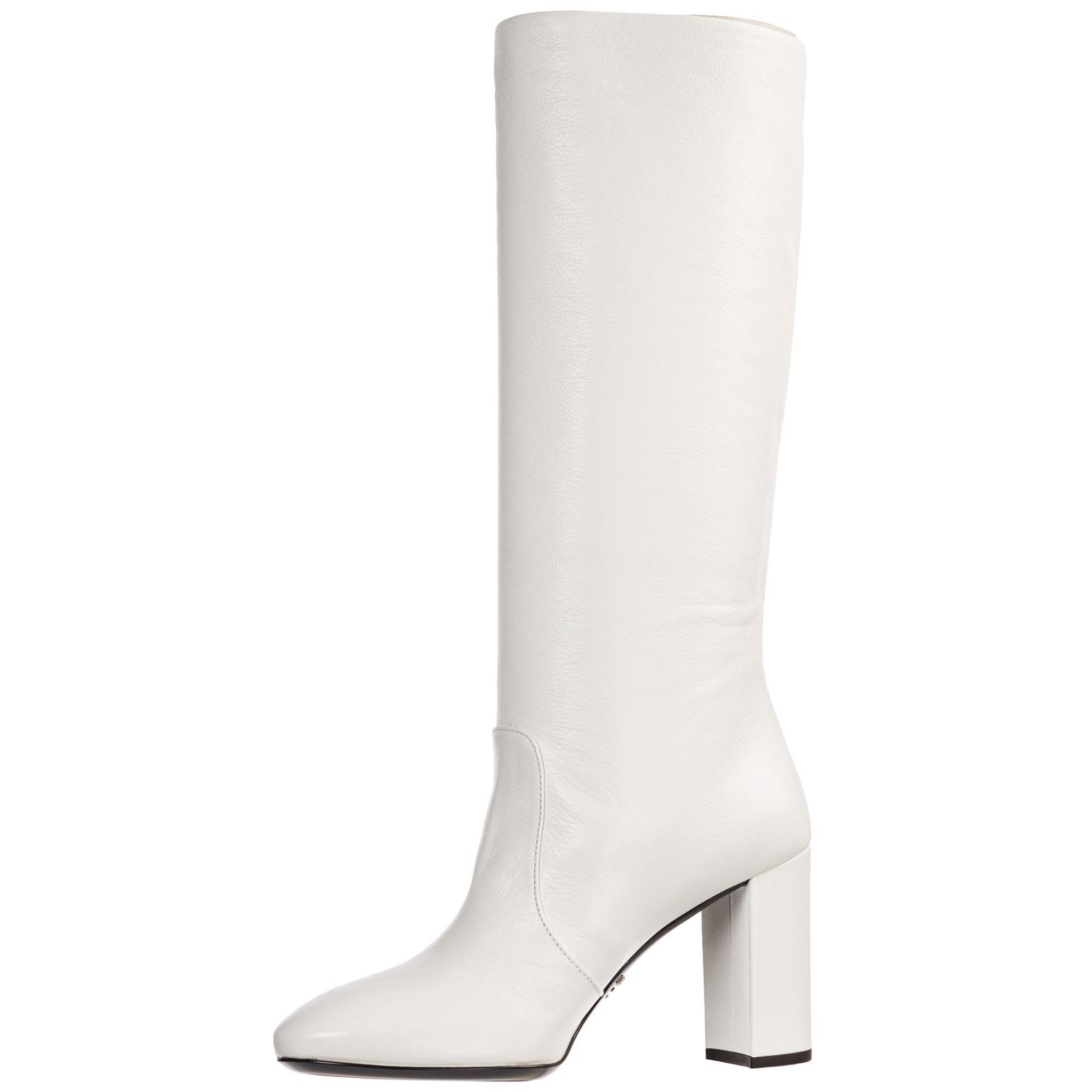 Prada Leather Calf Leg Boots in White - Lyst