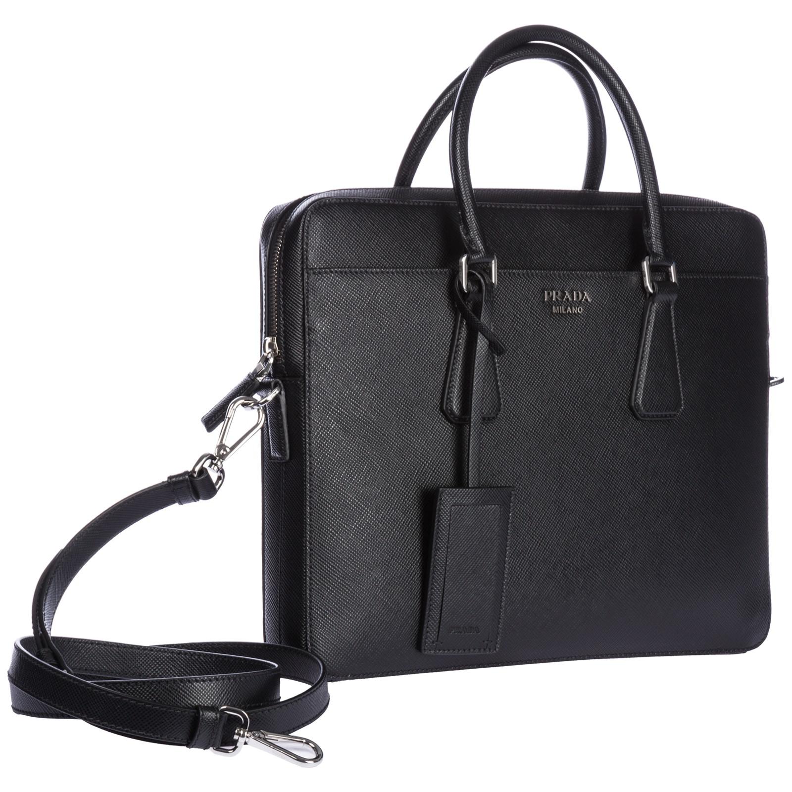 Prada Briefcase Attaché Case Laptop Pc Bag Leather in Nero (Black) for