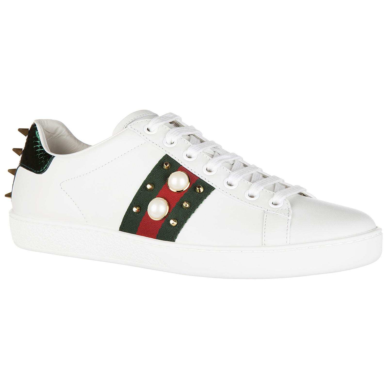 Gucci Pearl And Stud-Detail Trainers in White Lyst