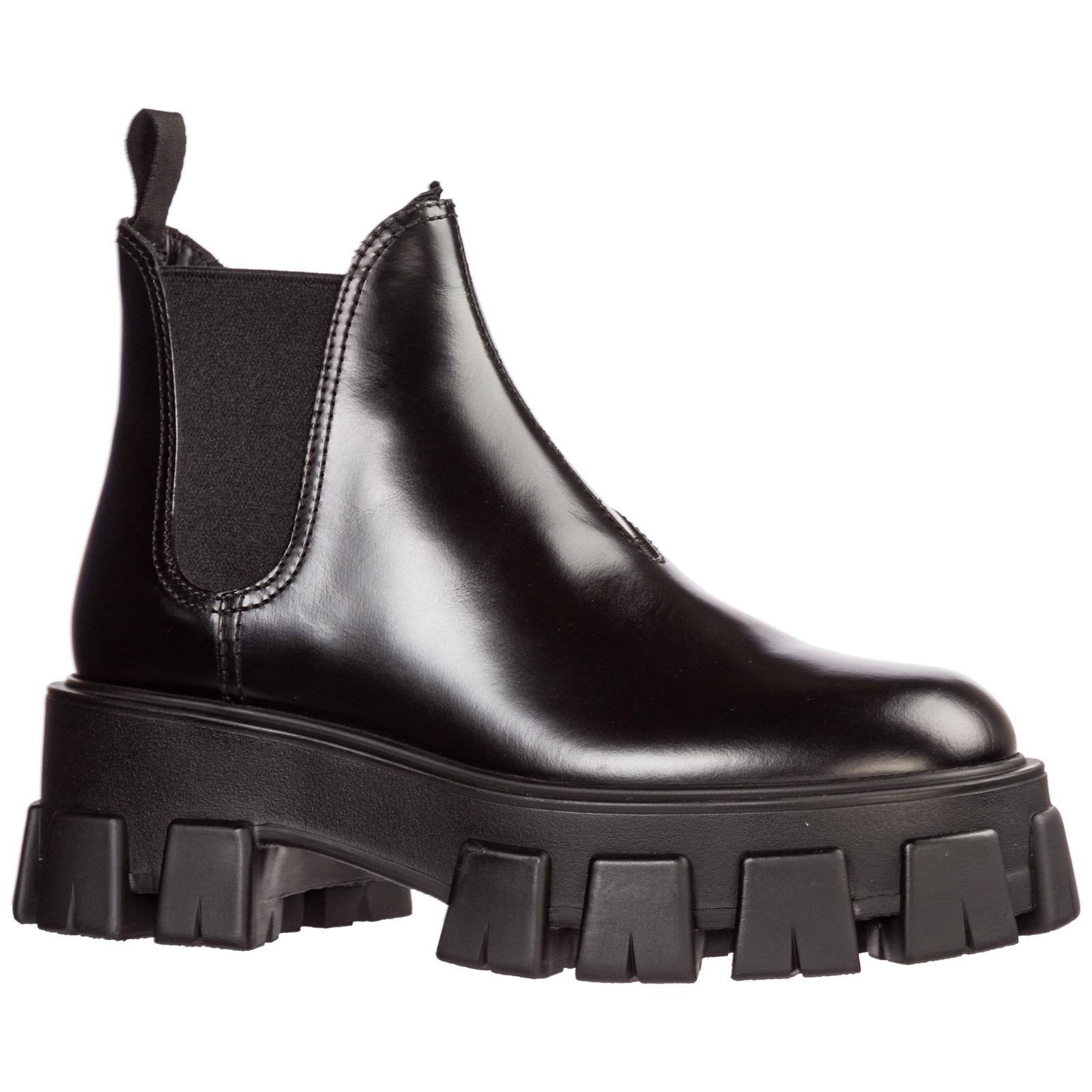 Prada Women's Leather Heel Ankle Boots Booties Monolith in Nero (Black) -  Lyst