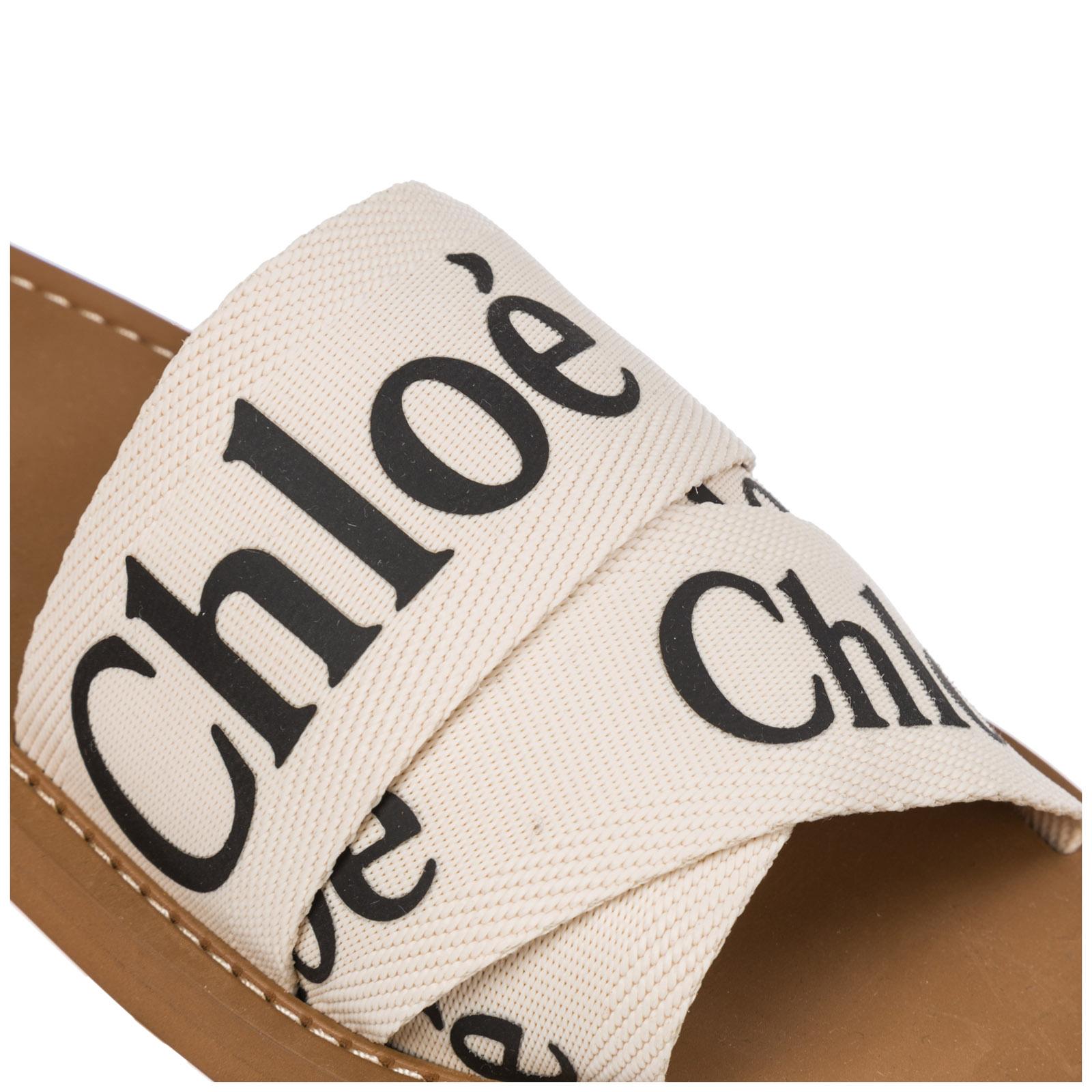 Chloé Woody Logo-print Canvas Sandals in White - Save 51% - Lyst