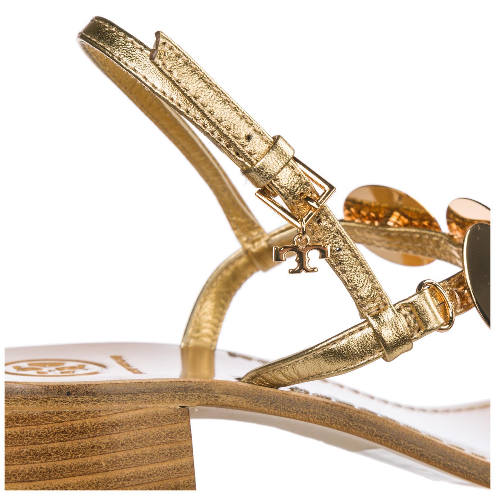 Tory Burch Women's Leather Heel Sandals Patos Disk in Gold (Metallic ...