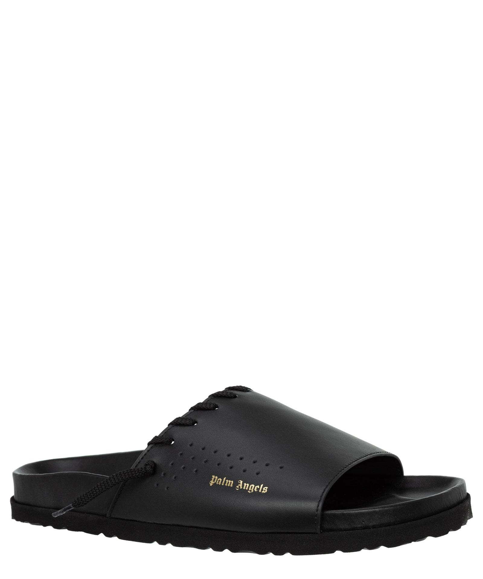 Palm Angels Logo Print Leather Sandals in Black for Men slides and flip flops Mens Shoes Sandals Save 34% 