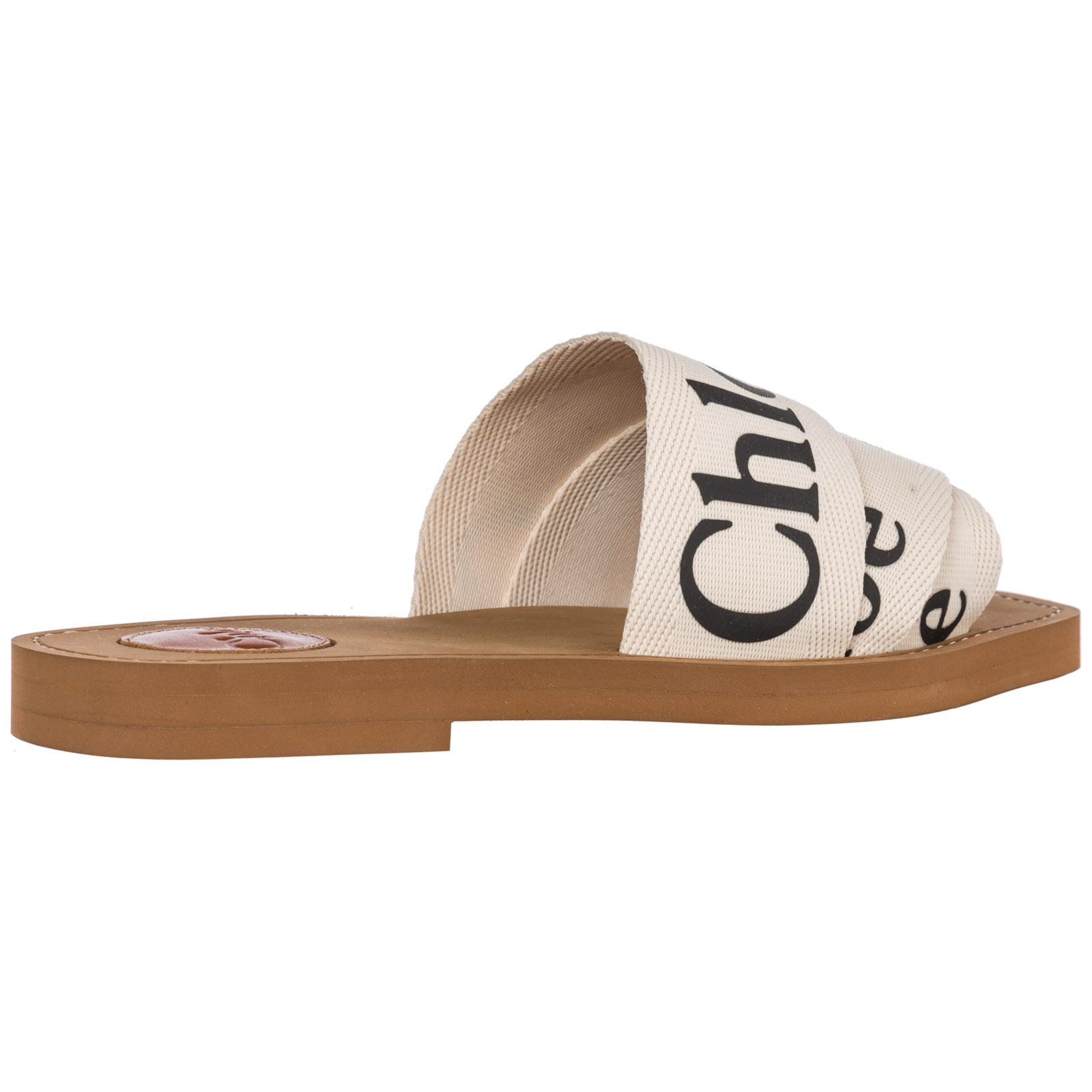 Chloé Woody Logo-print Canvas Sandals in White - Save 63% - Lyst
