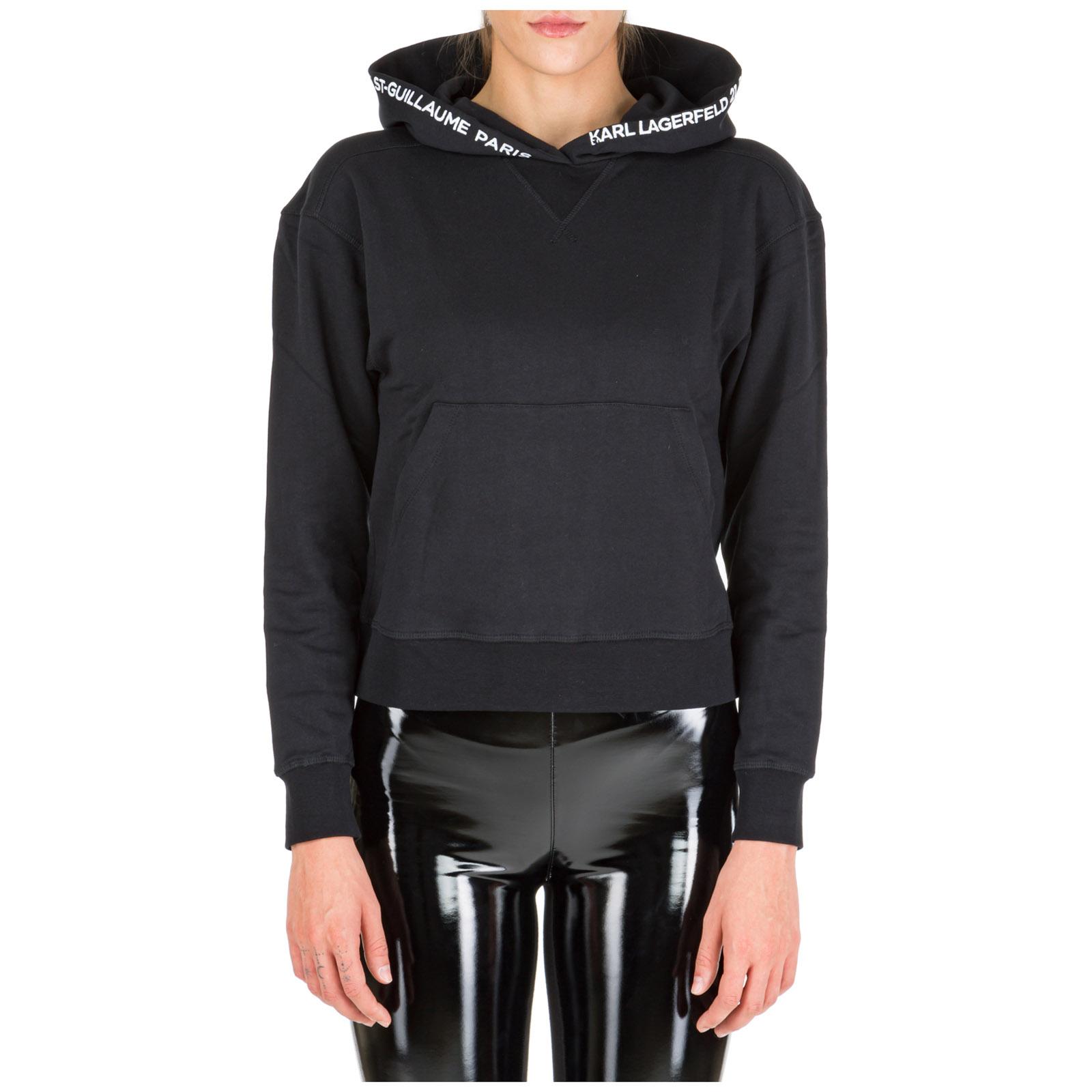 Karl Lagerfeld Cotton Women's Sweatshirt Hood Hoodie in Nero (Black) - Lyst