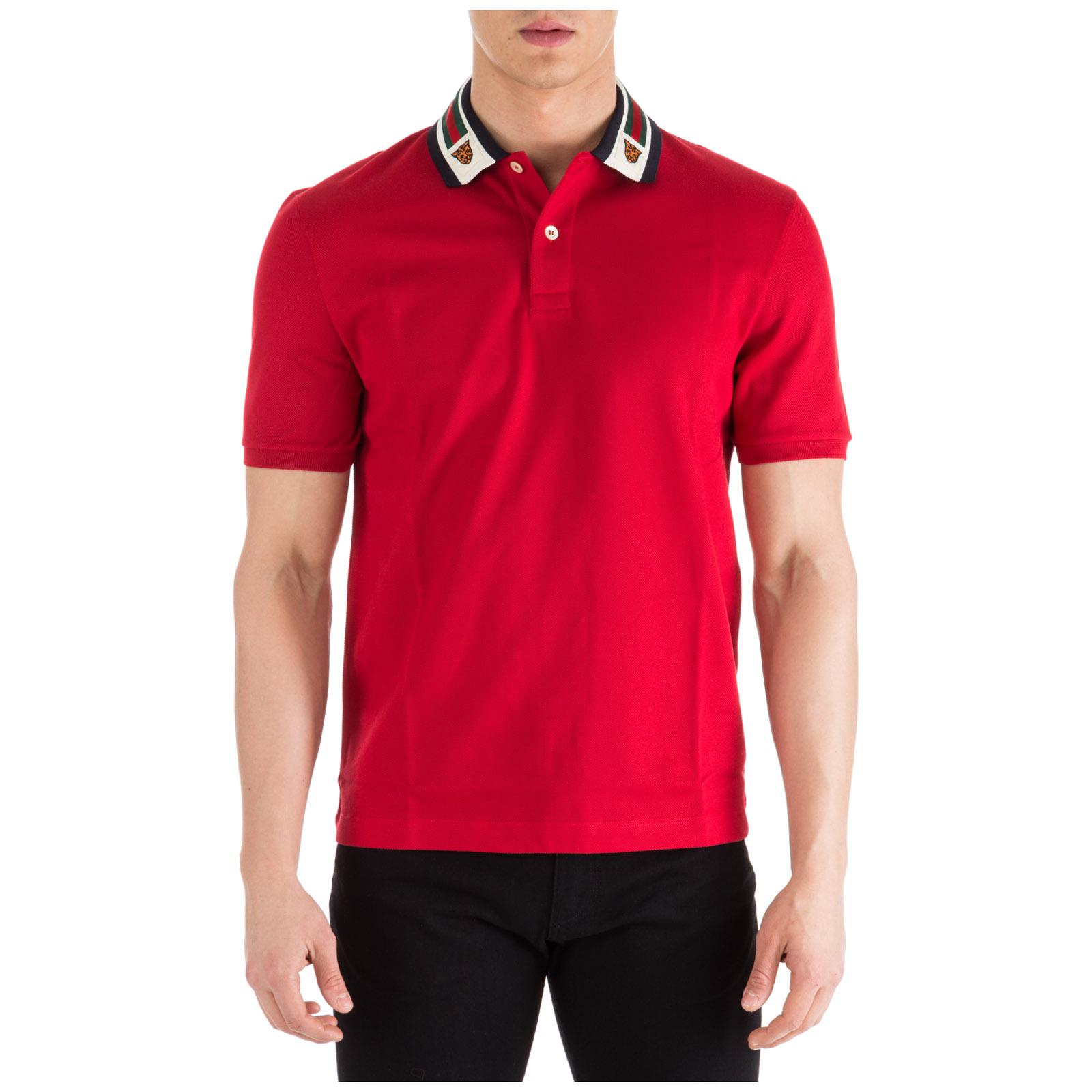 Gucci Web Collar Polo Shirt Red for Men | Lyst