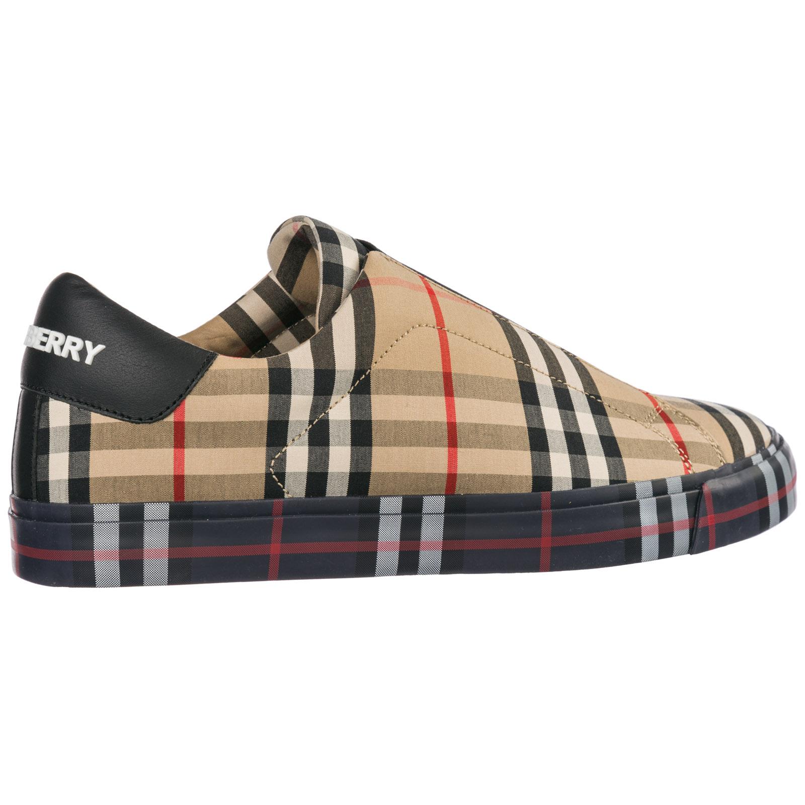 Burberry Cotton Contrast Check And Leather Slip-on Sneakers in 