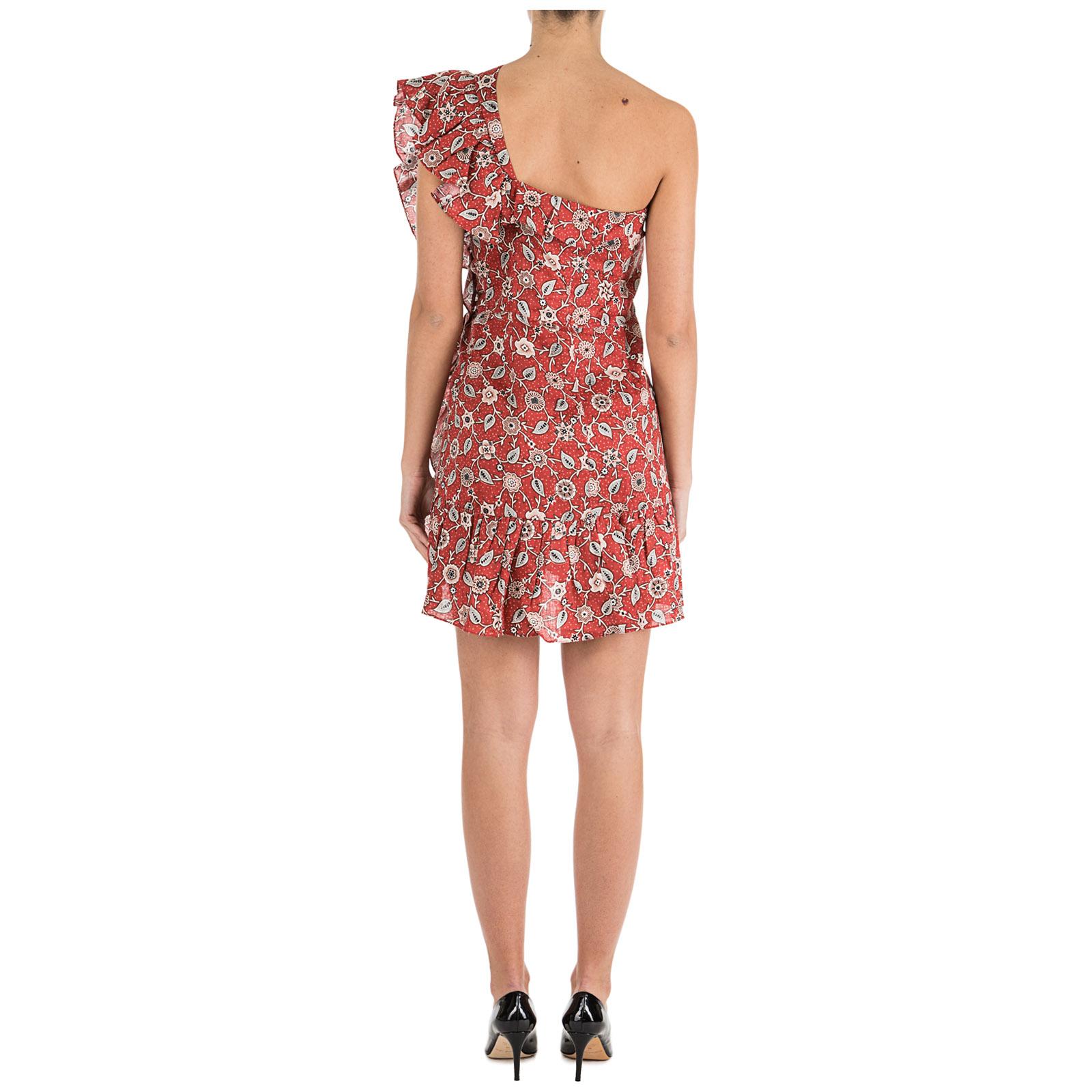 Étoile Isabel Marant Teller One-shoulder Ruffled Printed Linen Mini Dress  in Red | Lyst