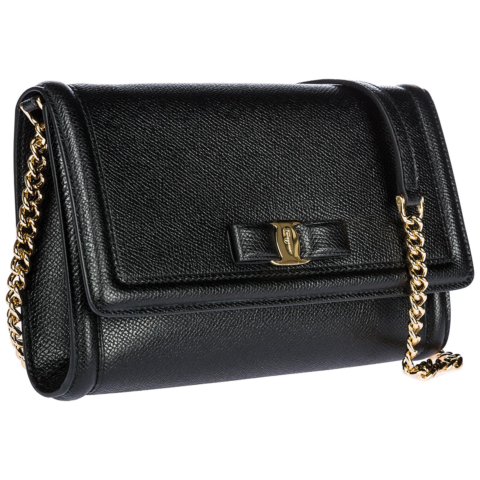 Ferragamo Leather Women&#39;s Clutch With Shoulder Strap Handbag Bag Purse Vara in Nero (Black) - Lyst