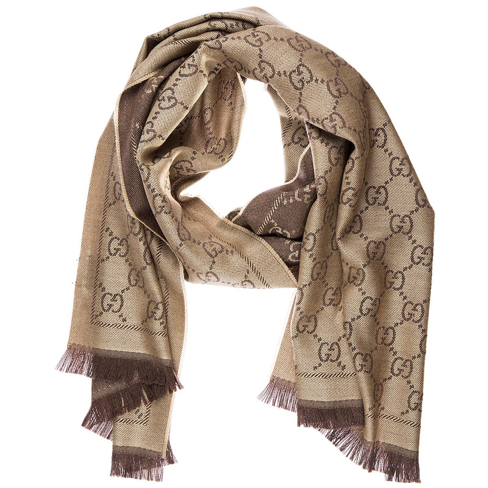Gucci Women's Wool Scarf Jacquard in Brown | Lyst