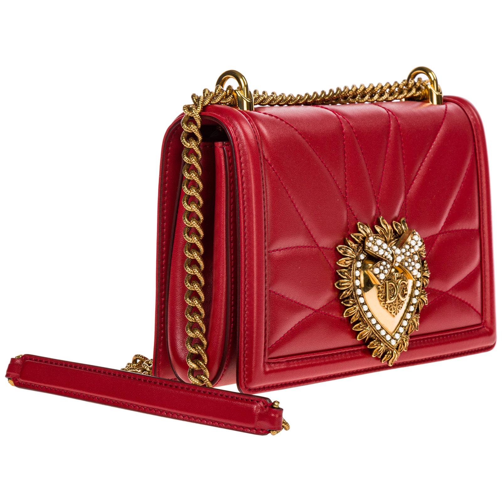 Dolce & Gabbana Small Devotion Quilted Leather Bag in Black White Red ...