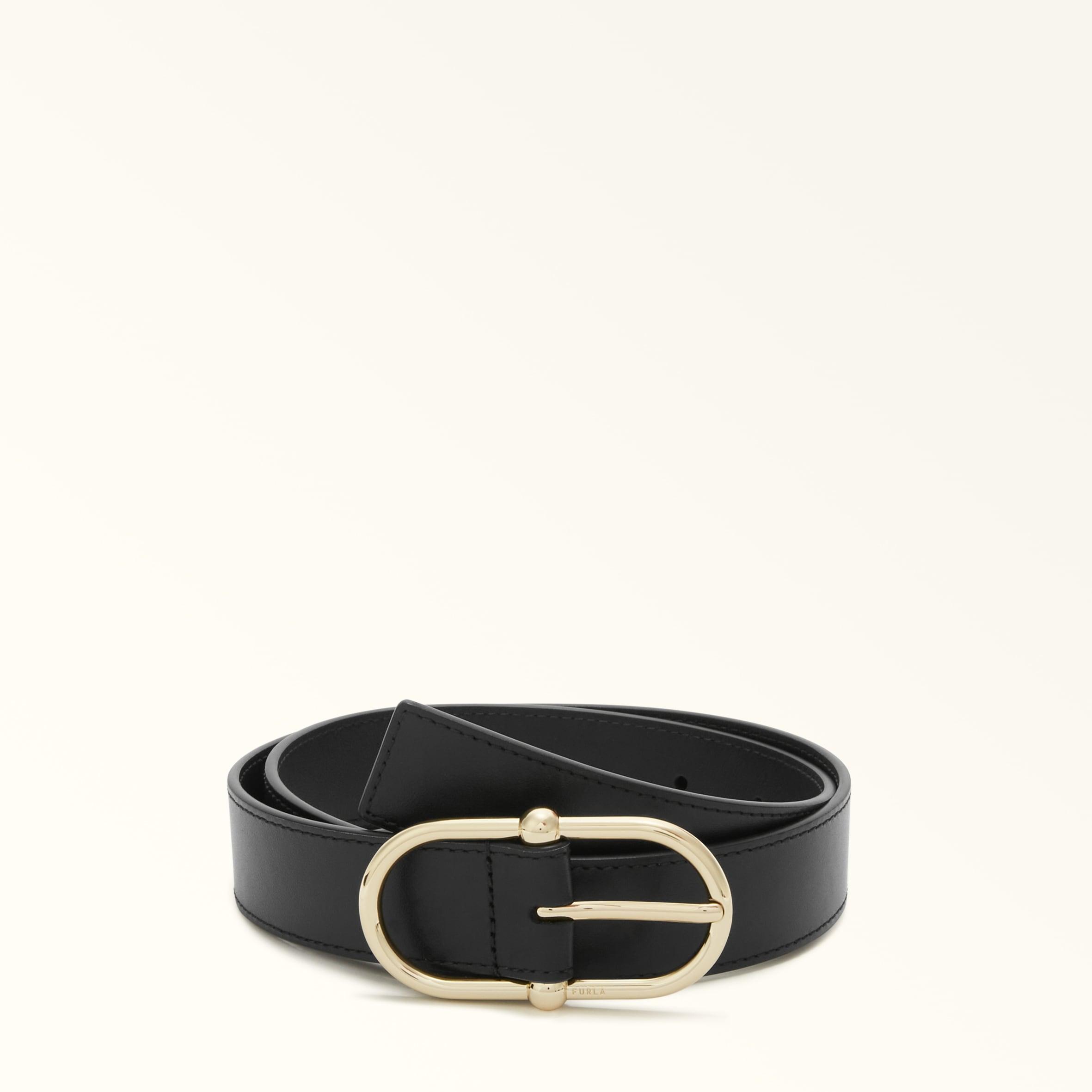 Furla dark gray Belt with Gold Buckle Reversible Belt NERO+COGNAC h Furla Flow | Furla US main image 4