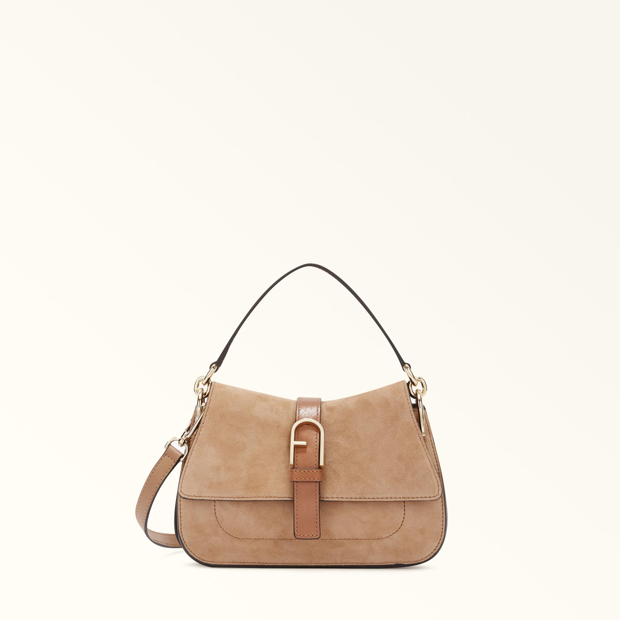 Furla Suede Mini Top-Handle Crossbody Bag in Natural | Lyst