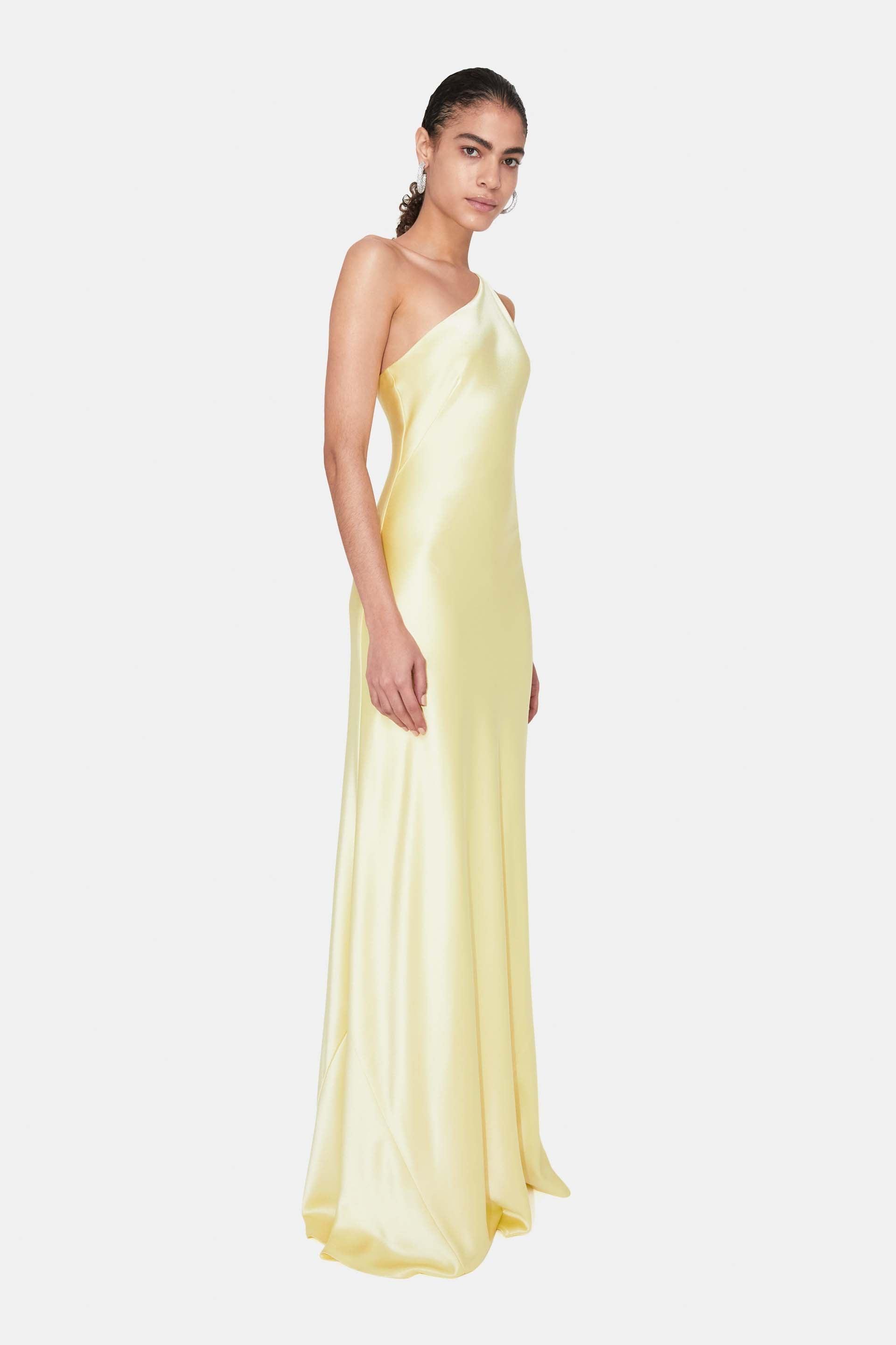 Galvan London Satin Roxy Dress in Yellow | Lyst