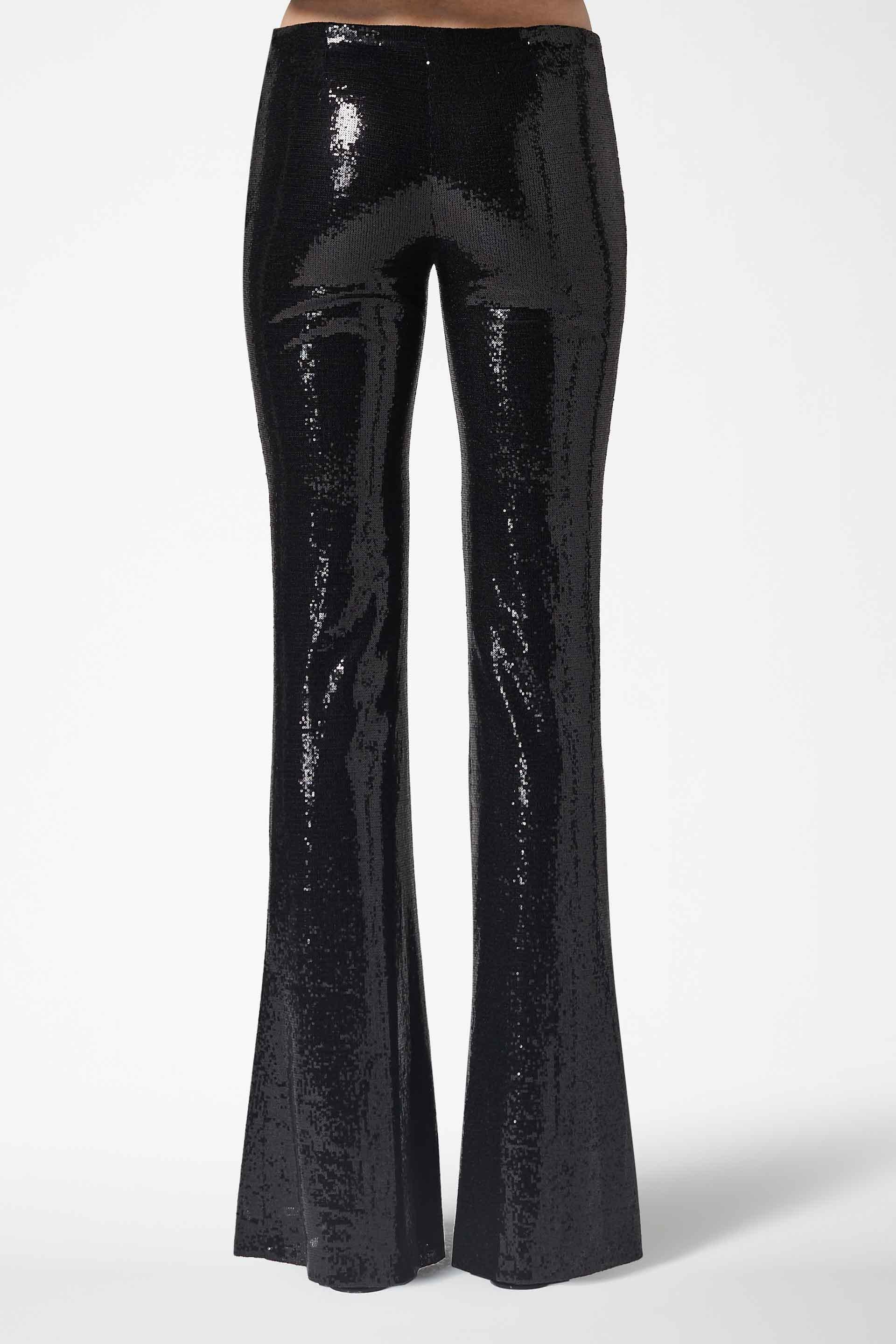 Galvan London Satin Galaxy Flared Sequin Trousers in Black - Lyst