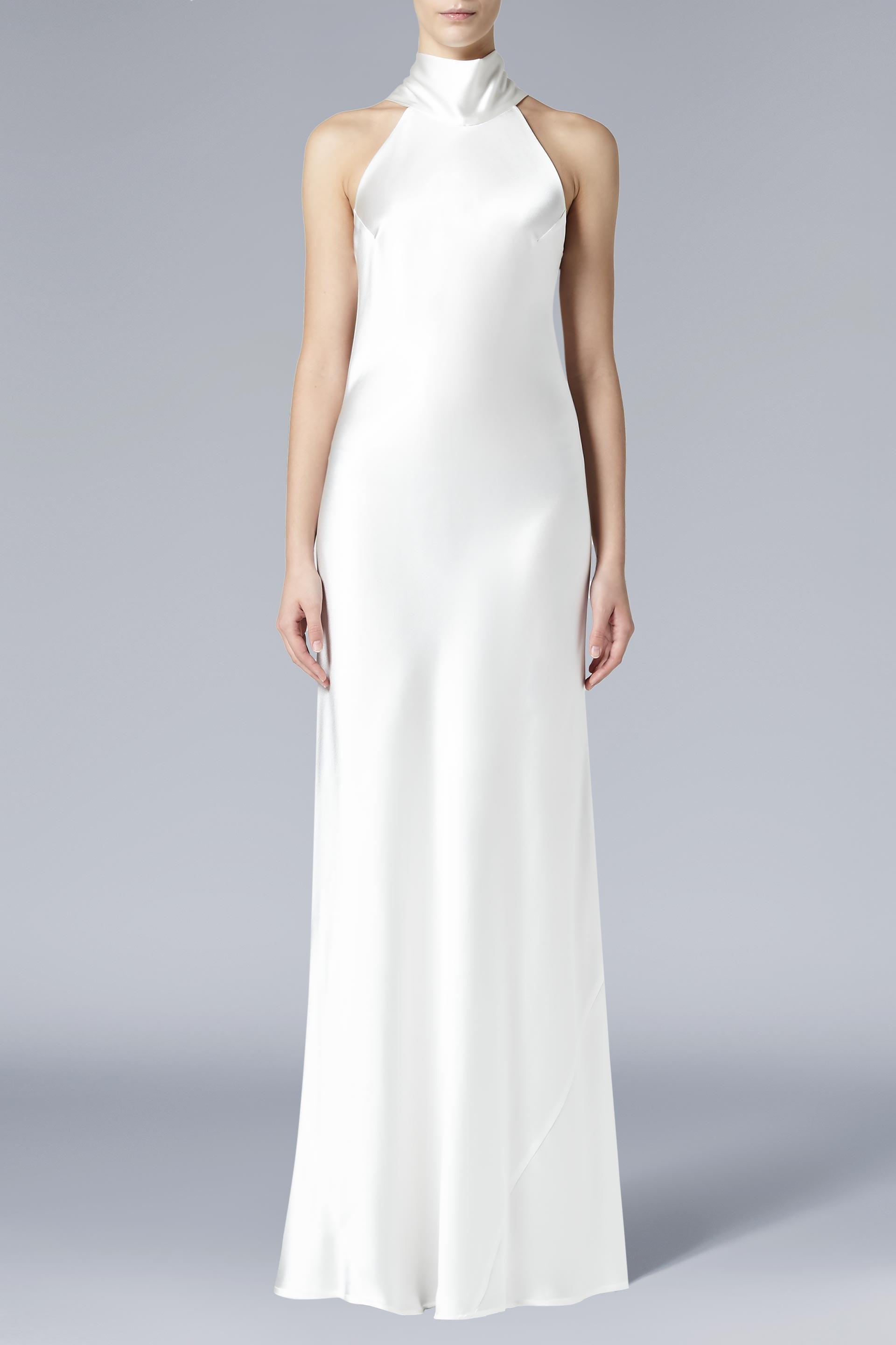 Galvan London Sash Neck Silk Bias Cut Bridal Dress in White - Lyst