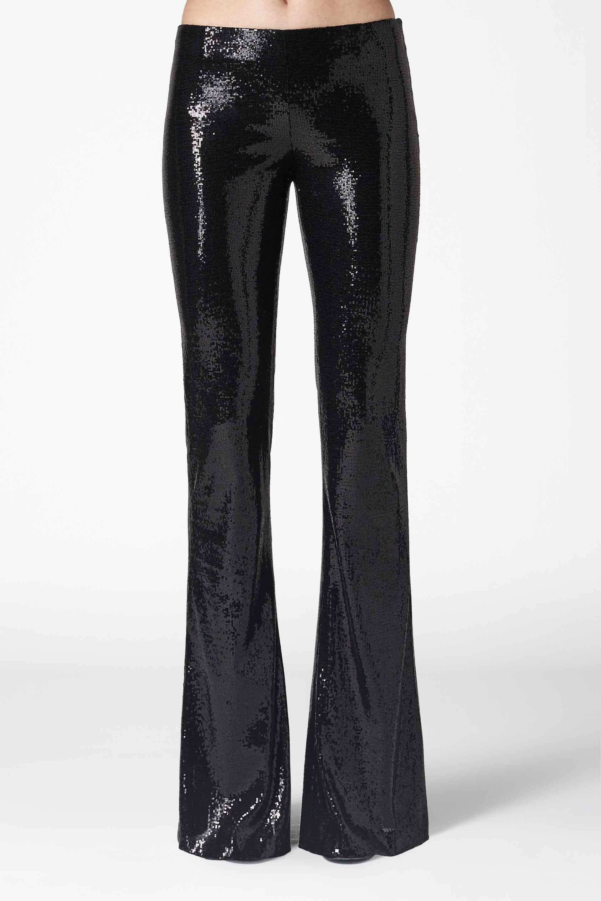 Galvan London Satin Galaxy Flared Sequin Trousers in Black - Lyst