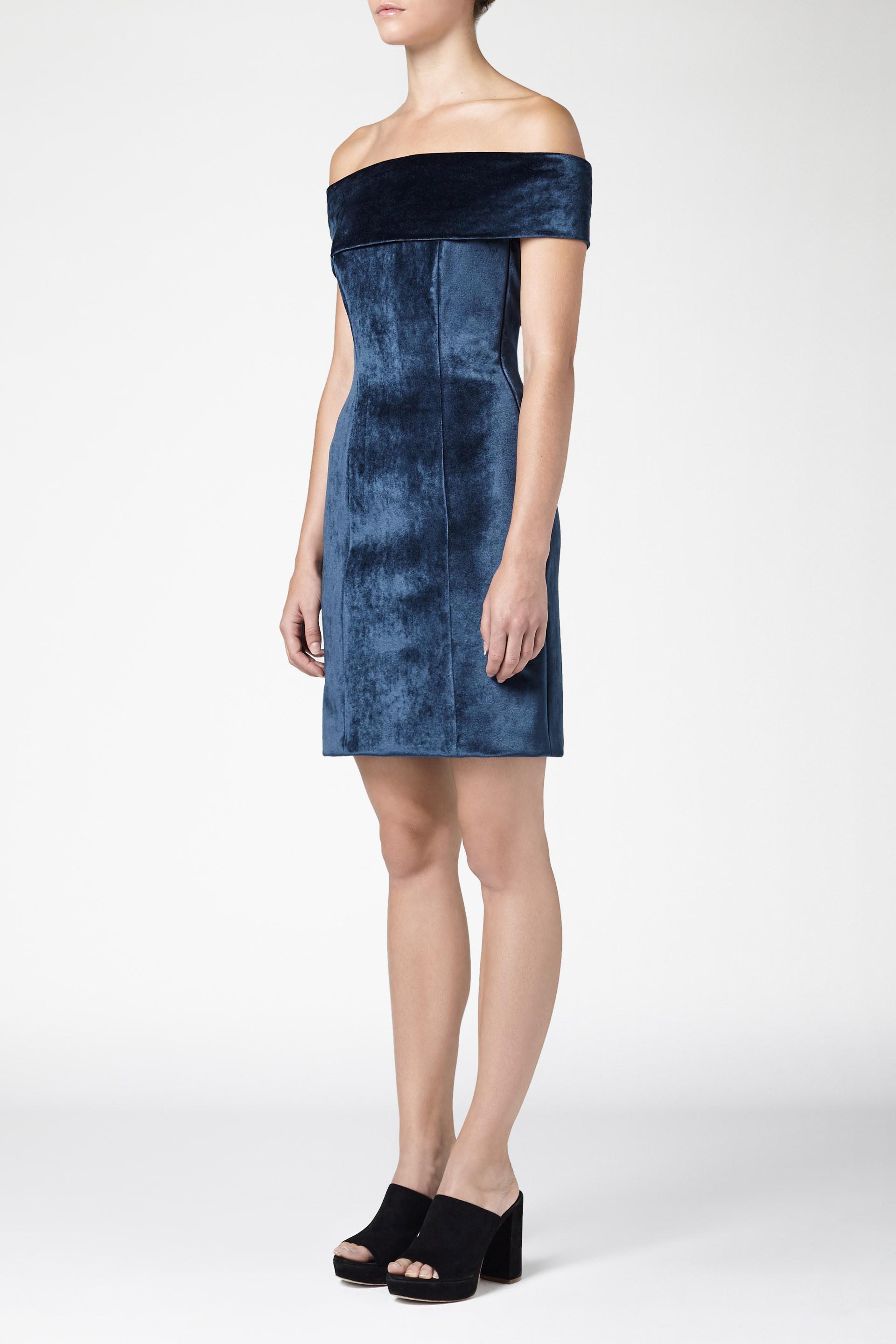 velvet off the shoulder cocktail dress