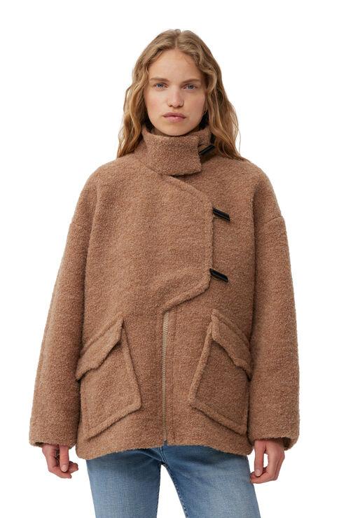 Ganni Bouclé Wool Jacket in Brown | Lyst Ganni Bouclé Wool Jacket in Brown | Lyst