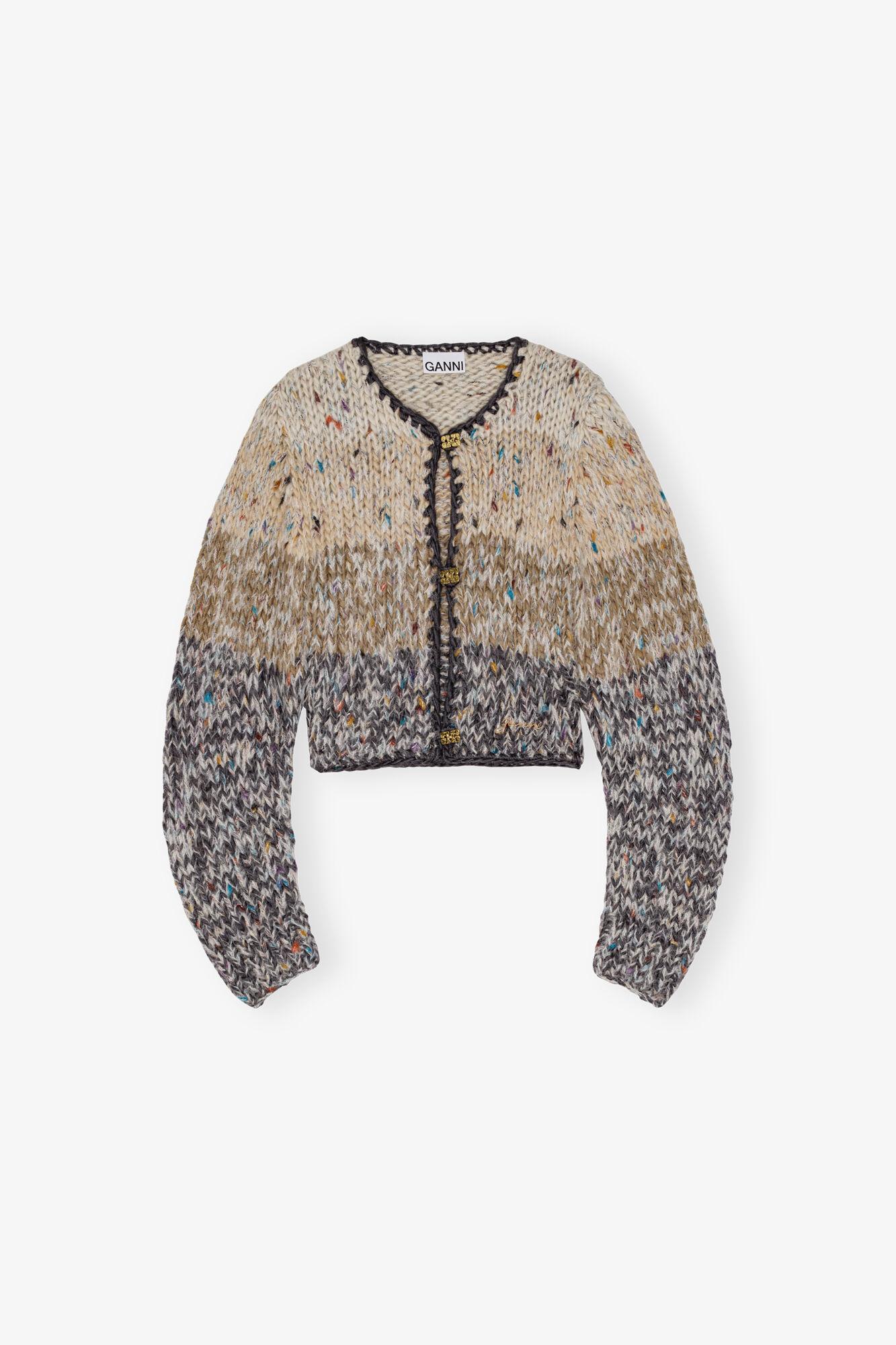 Ganni Handknit Crop Cardigan in Gray Lyst