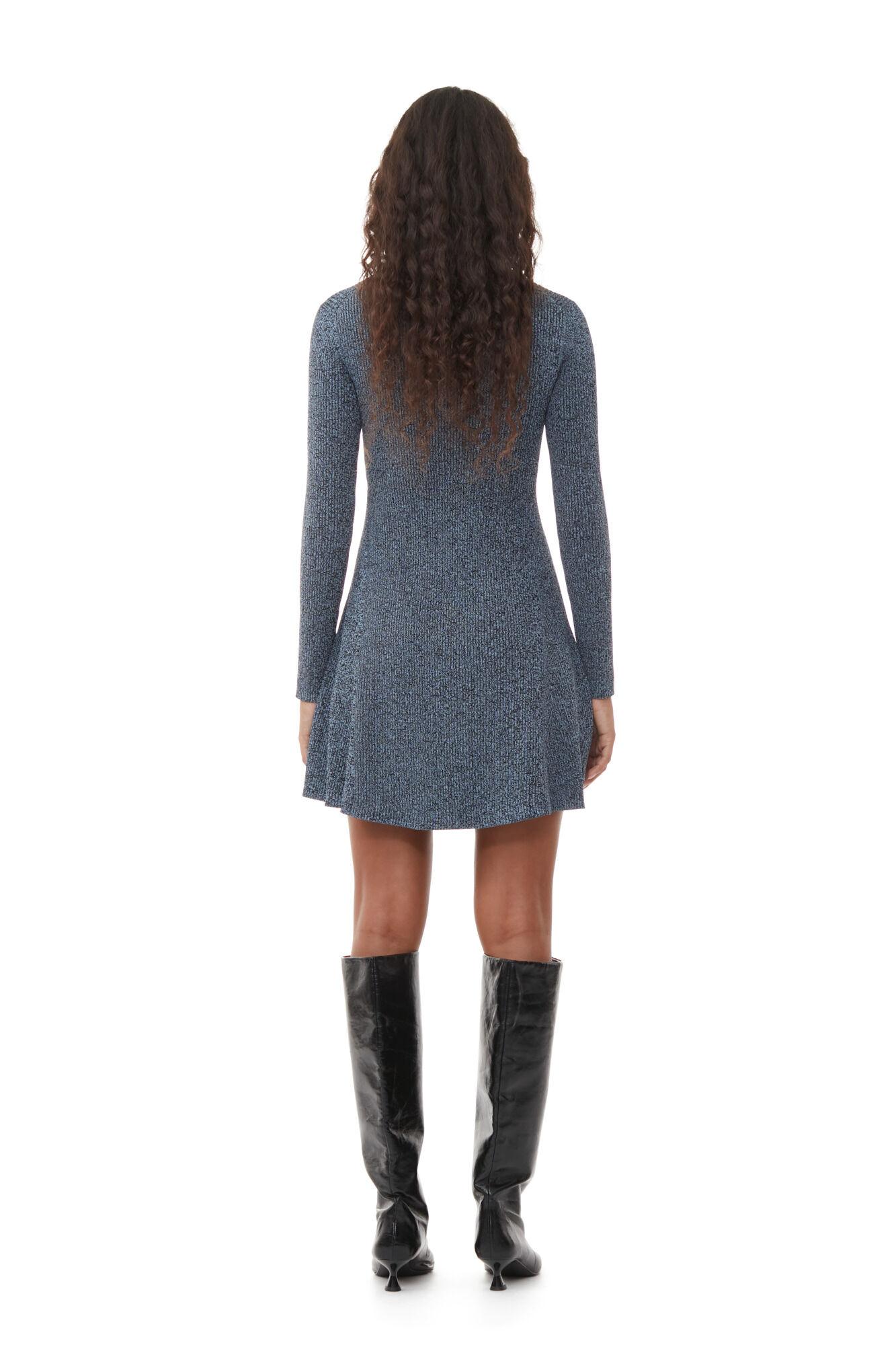 Ganni Blue Melange Knit Mini Dress | Lyst