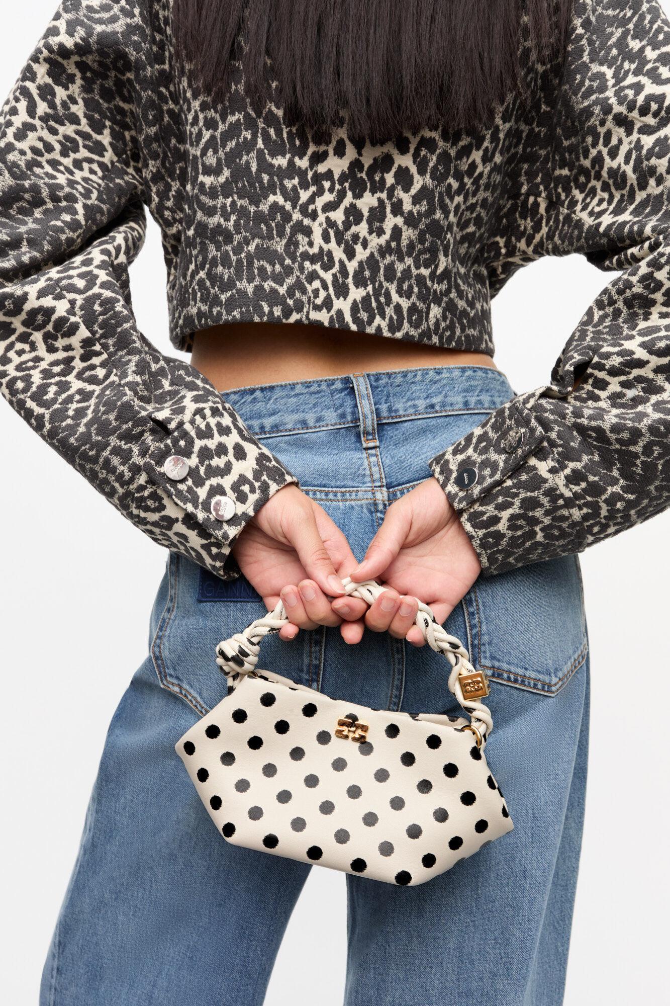 Ganni Polka-Dot Mini Bou Bag in Gray | Lyst