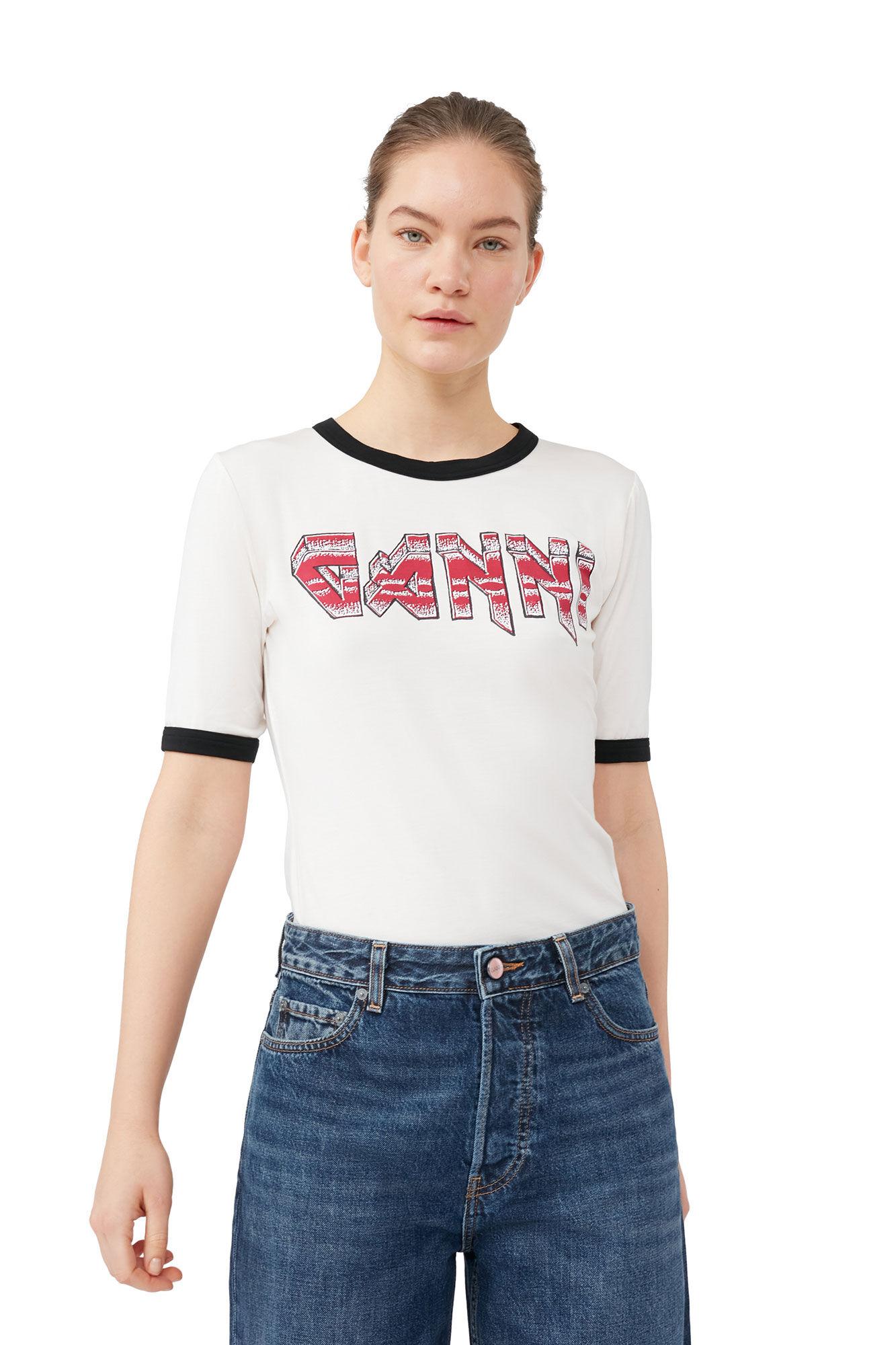 Ganni Short Sleeve Fitted T-shirt in Blue | Lyst