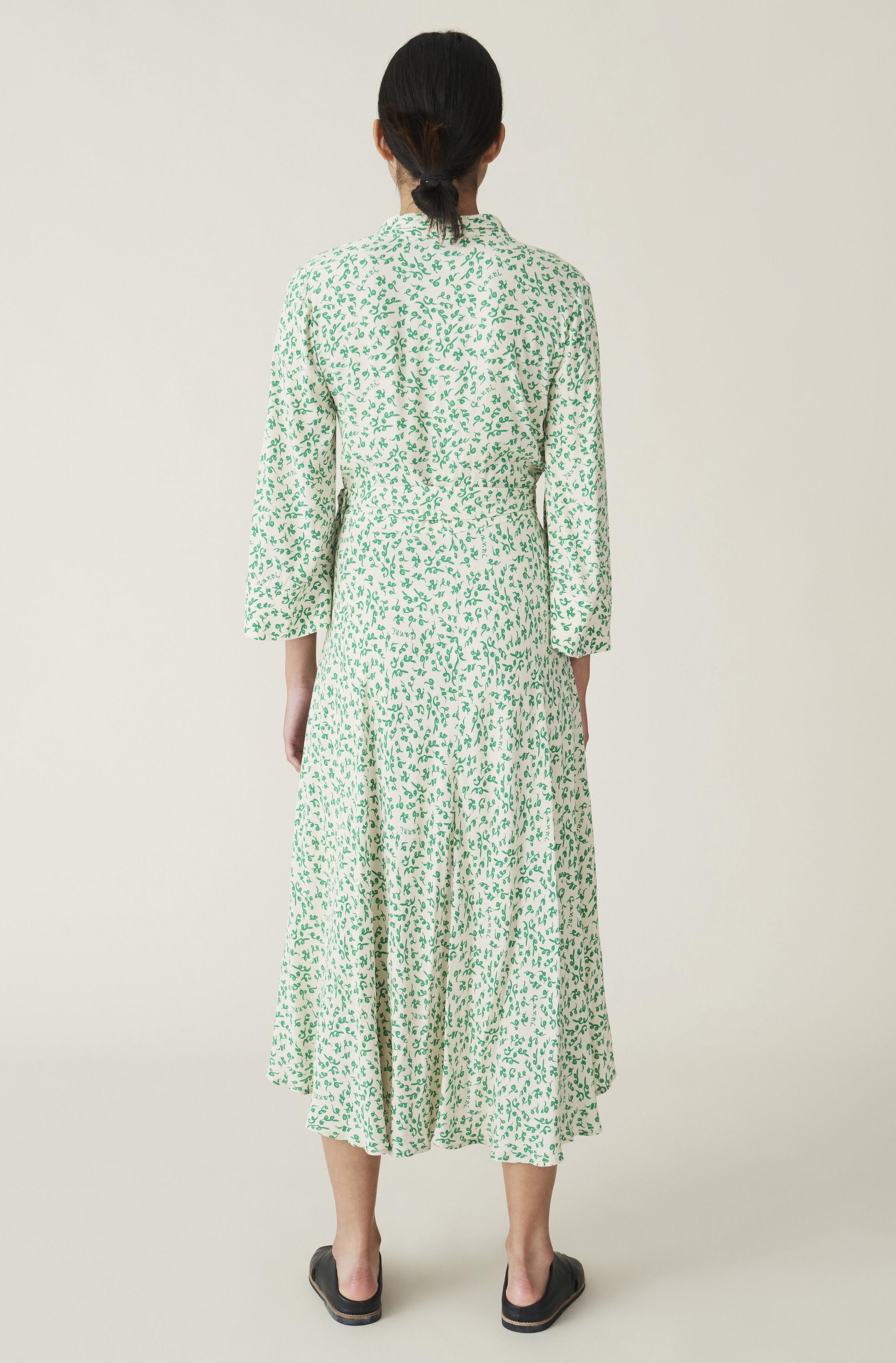 Ganni Printed Crepe Wrap Dress In Tapioca in Green | Lyst UK
