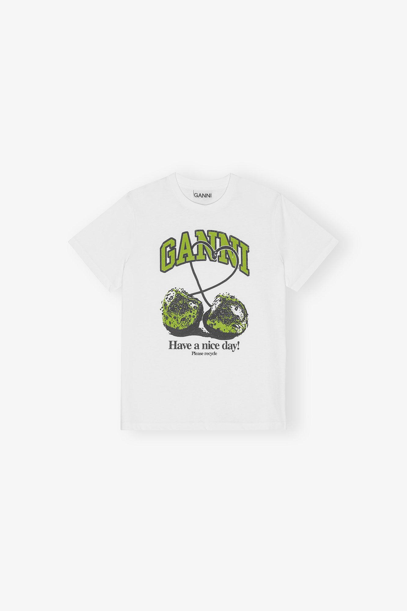 Ganni Cherry print Tシャツ Bright White White Basic Jersey Cherry Relaxed T-shirt