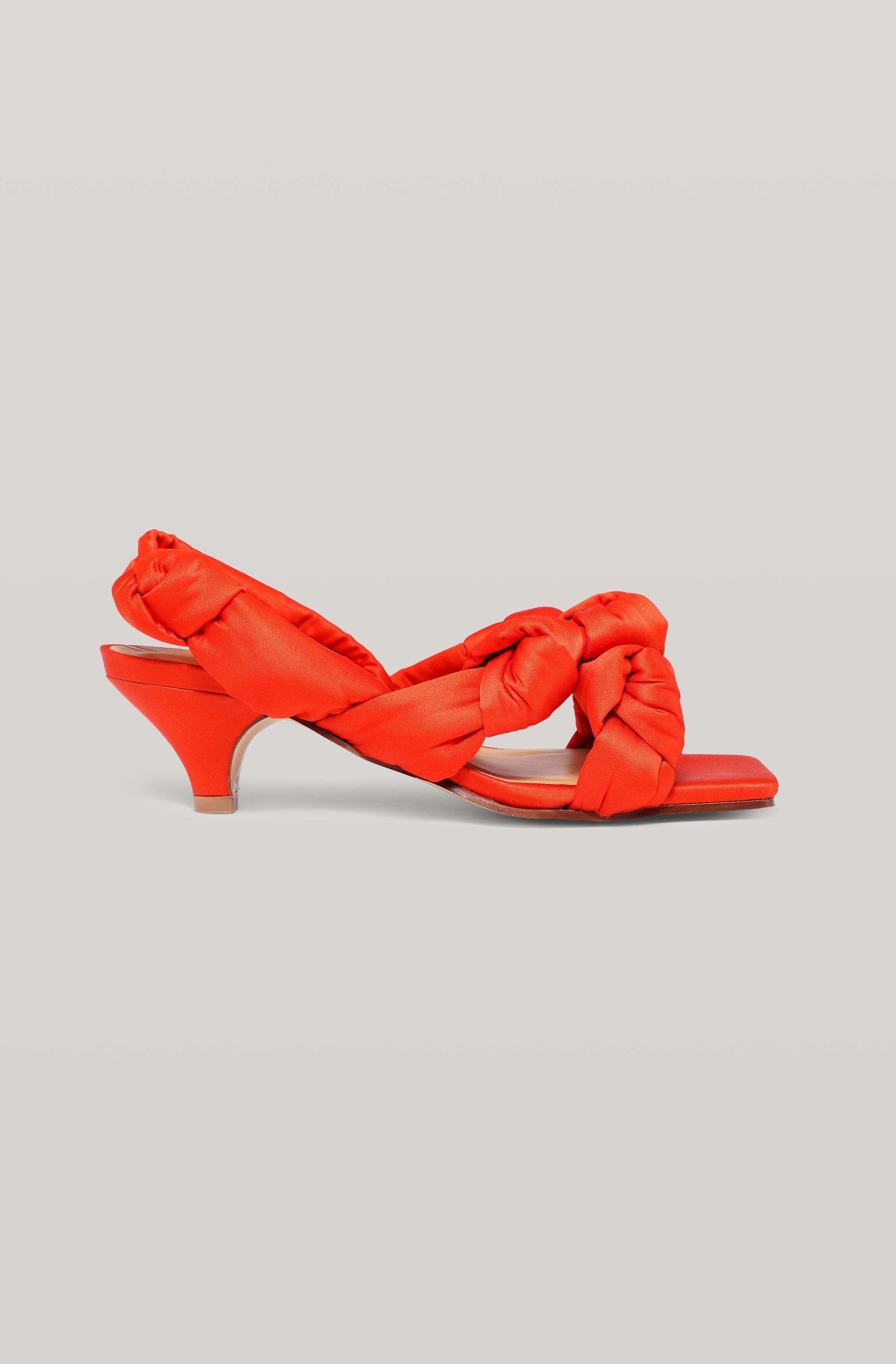 Ganni Recycled Satin Kitten Heel Knot Sandal Flame Size 39 in Red | Lyst