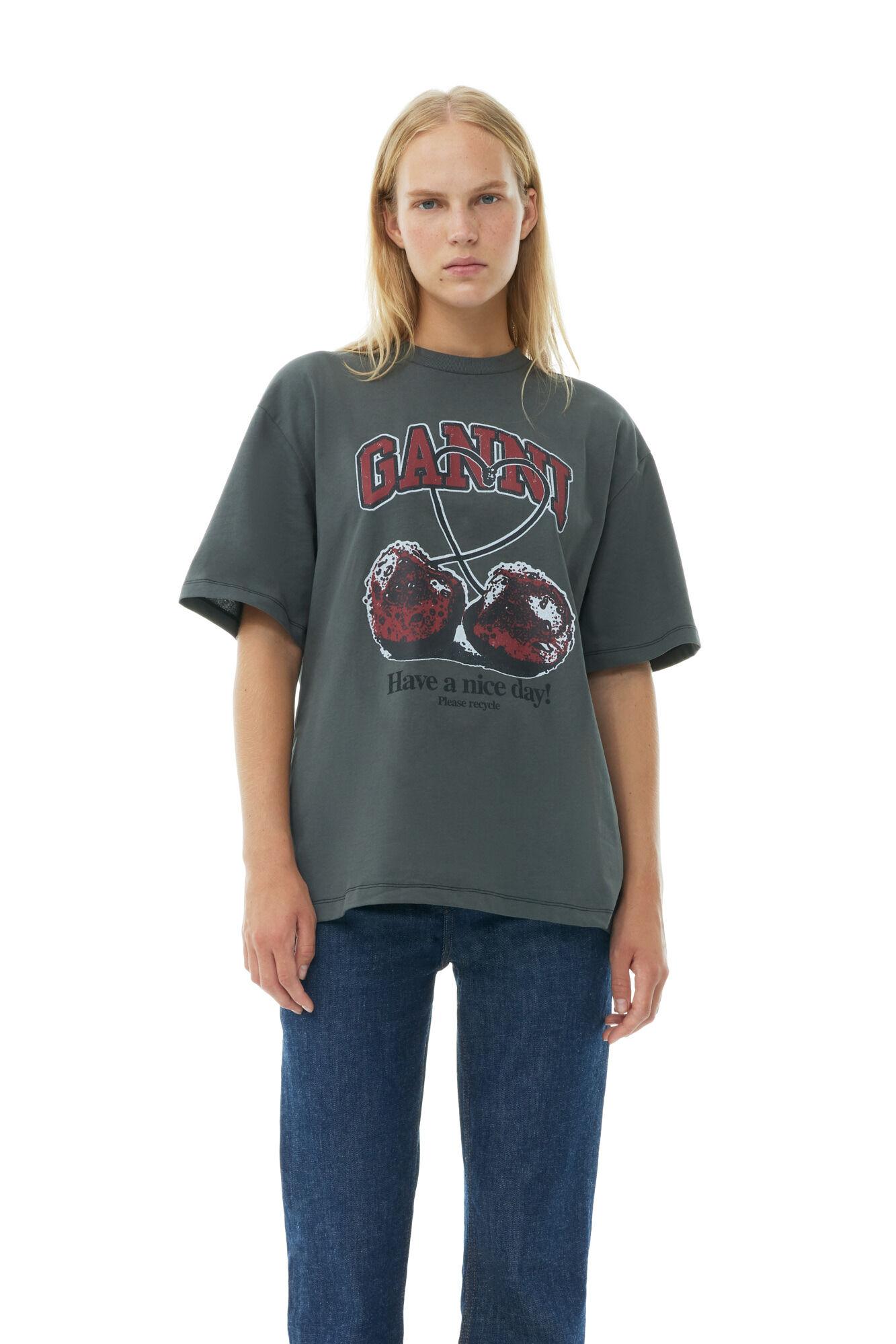GANNI CHERRY Relaxed Tee グレー M Ganni Relaxed Cherry T Shirt | Liberty