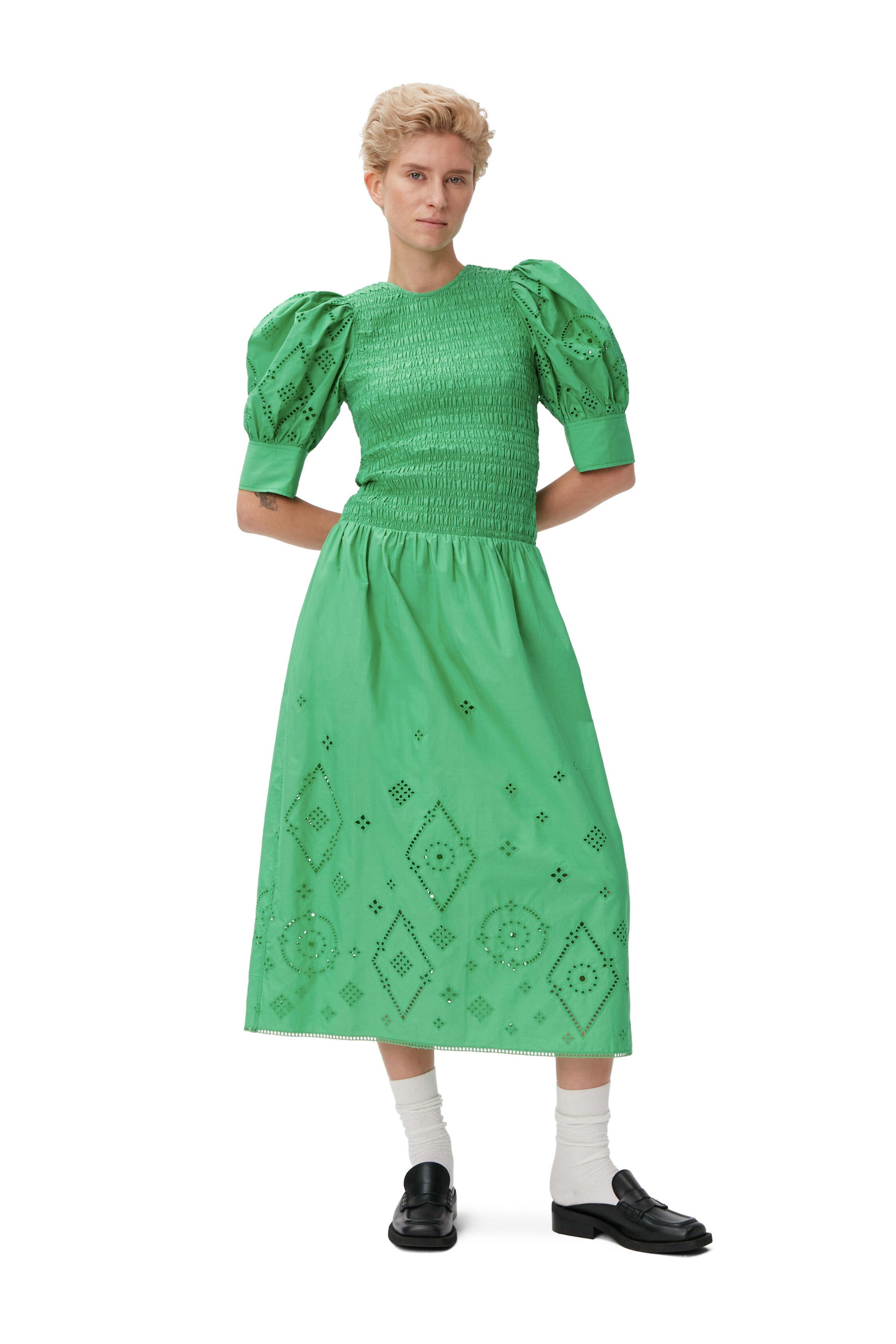 Ganni Broderie Anglaise Midi Dress in Green | Lyst