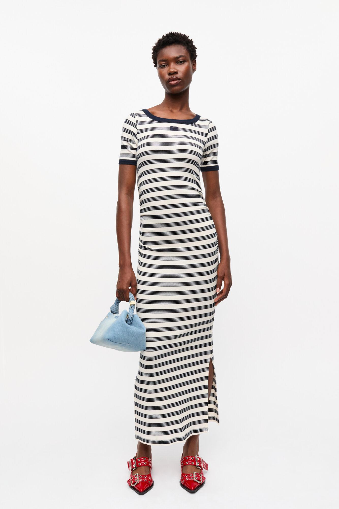 ganni stripe cotton dress GANNI Women's Stripe Cotton Mini Shirt Dress