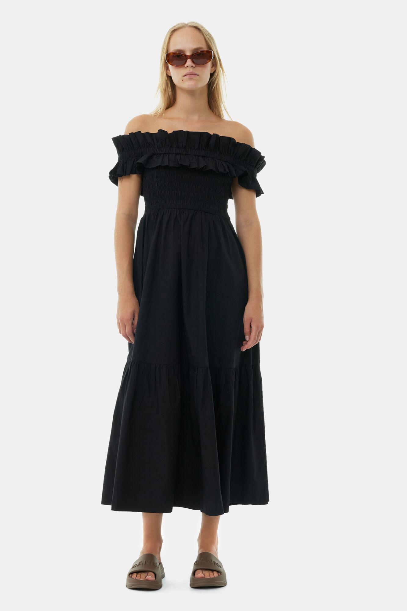 knee length dresses for ladies Ganni Cotton Poplin V-Neck Midi Dress