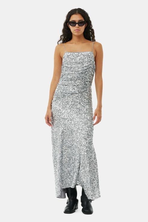 【関税&送料込み】Ganni 3D Sequins Long Slip Dress Ganni Women´s White 3D Sequins Long Slip Dress dresses