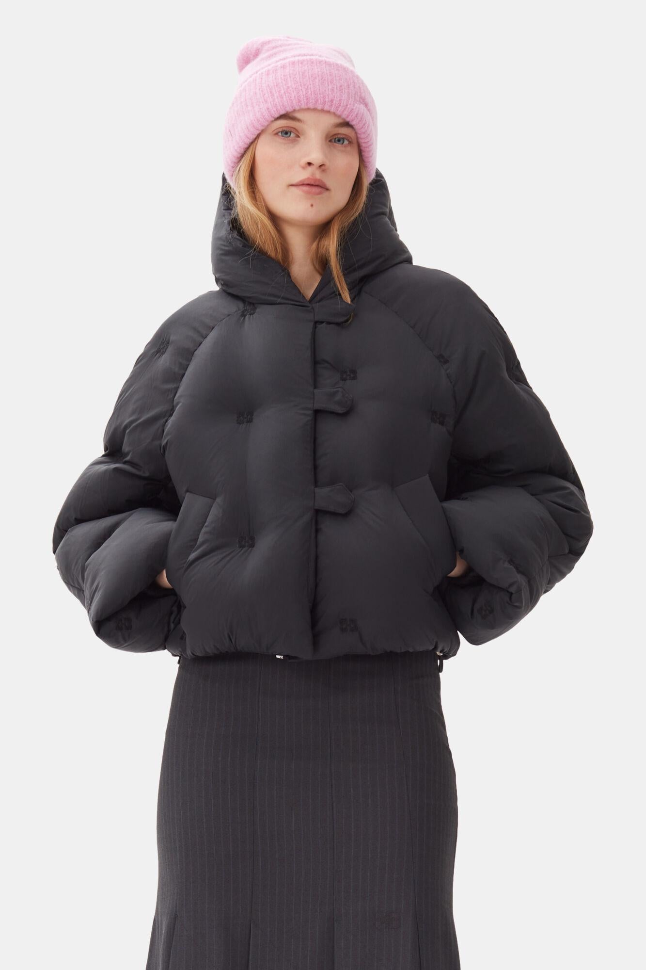 Ganni Short Tech Puffer Jacket in Black | Lyst