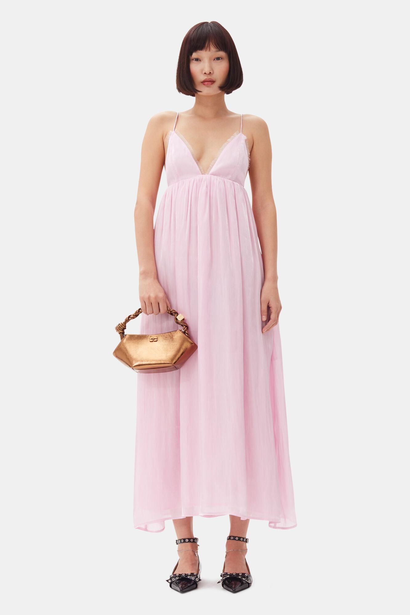 ganni pink shiny tech strap midi dress Ganni SHINY TECH STRAP MIDI DRESS