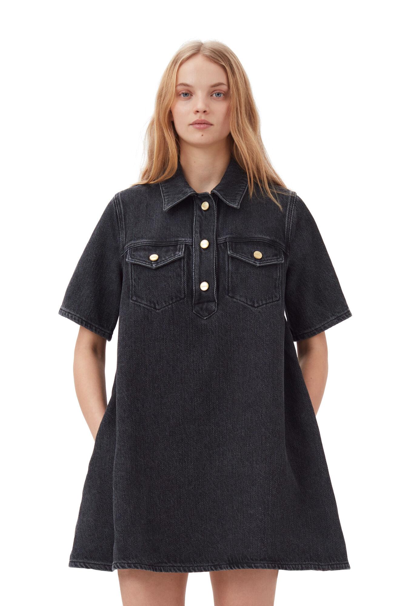 washed black heavy denim mini dress Ganni in collection-date-night collection-summerdresses Color:Custom Color(leave us a message) Ballroom Dress Clearance - skimming mini skirt