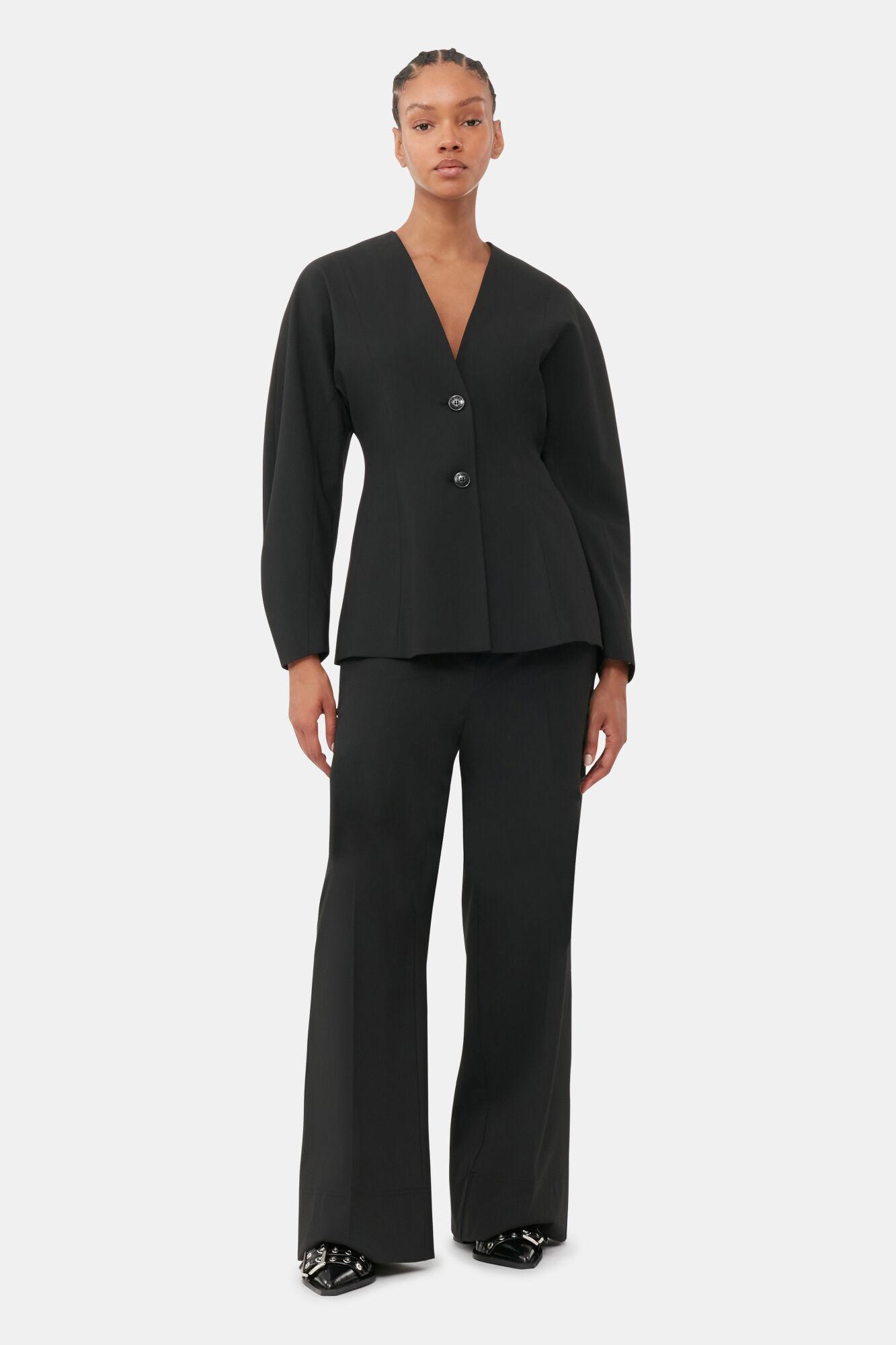 Ganni Long Sleeve Fitted Drapey Melange Blazer in Black | Lyst