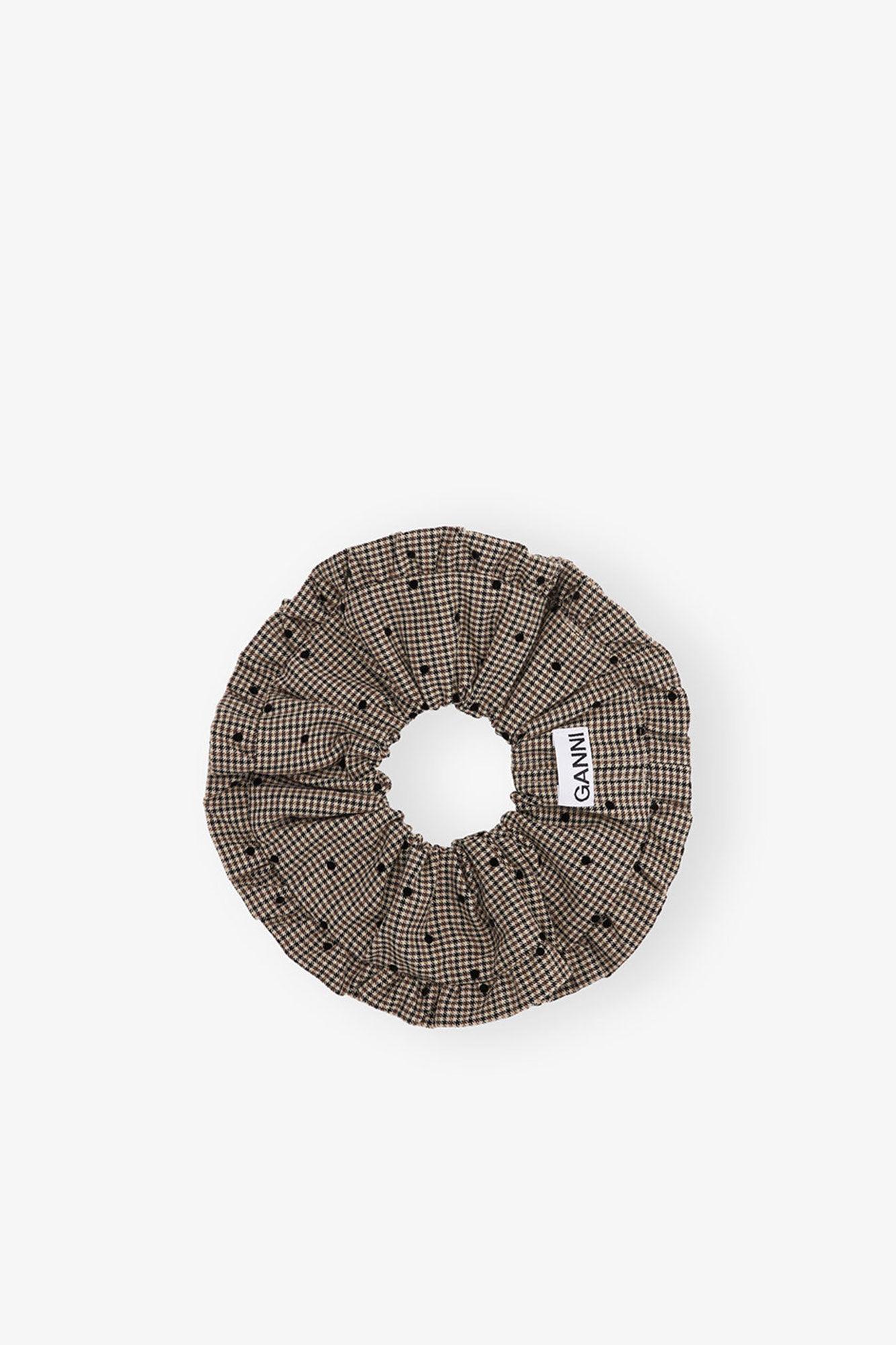 Ganni Striped Frill Scrunchie in Natural | Lyst