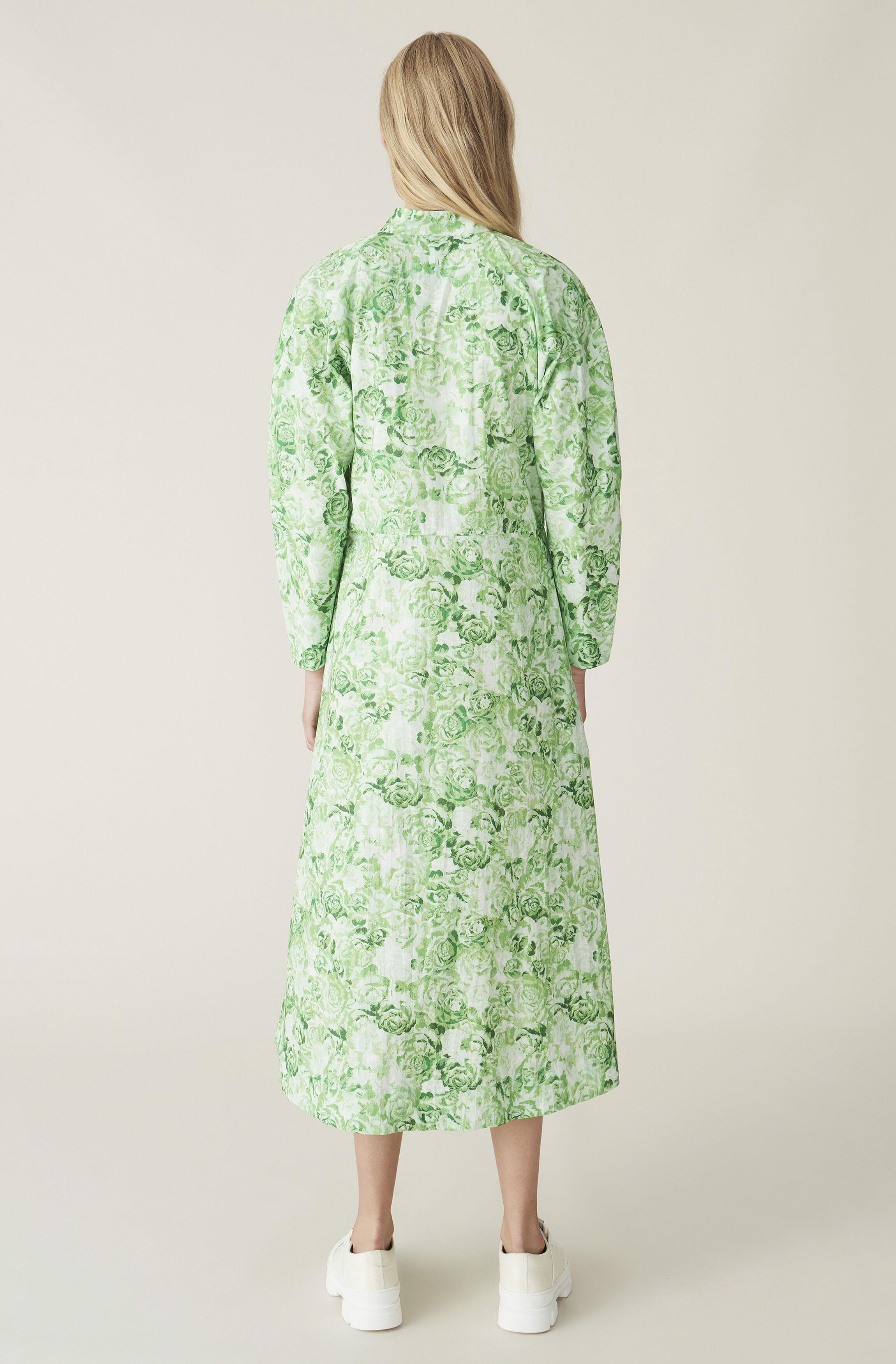 Ganni Floral Print Cotton Poplin Dress in Green | Lyst UK