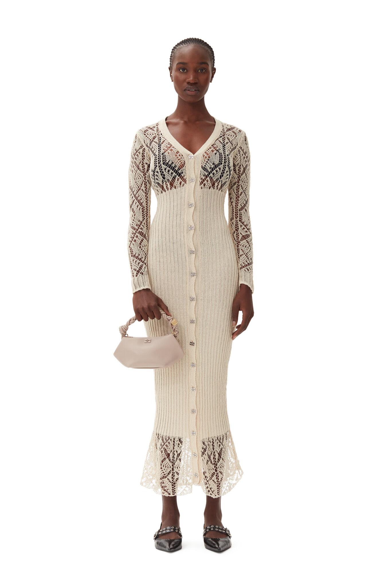 Ganni Cotton Lace Button Down Maxi Dress in Natural Lyst