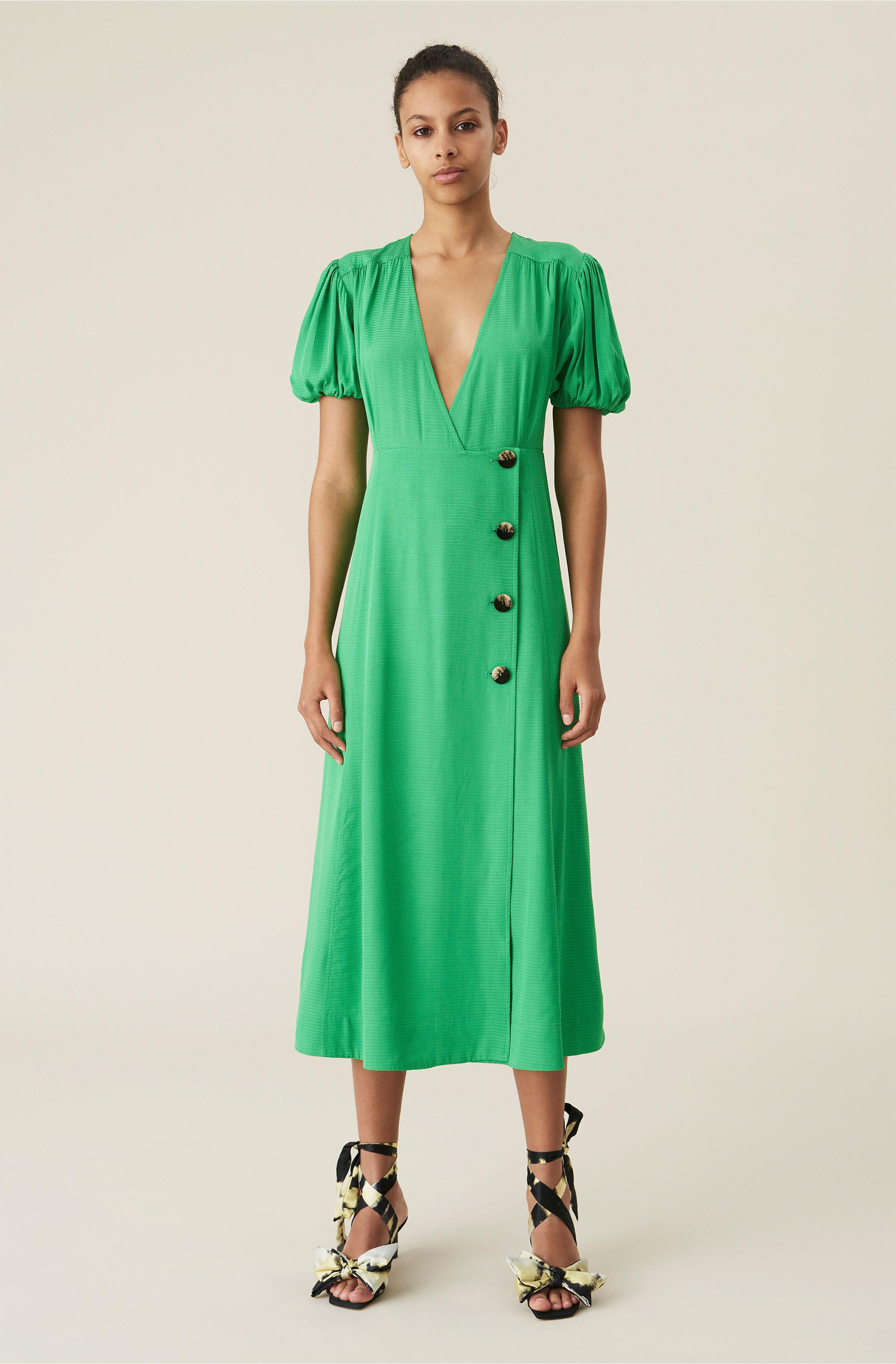 Ganni Ripstop Viscose Wrap Dress Kelly Green Size 40 | Lyst