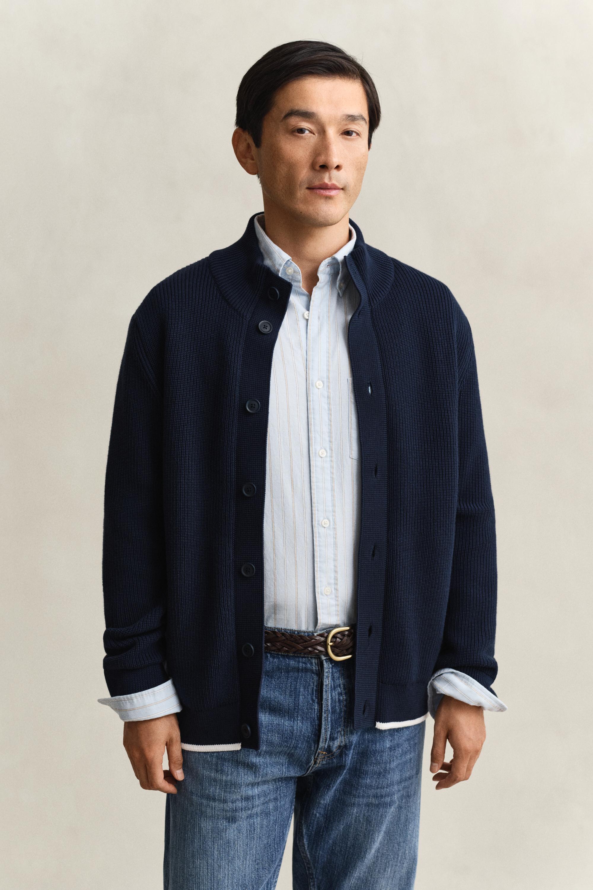 GANT SUPERFINE LAMBSWOOL ZIP CARDIGA, Cardigan Uomo, Blu ( MARINE ), M