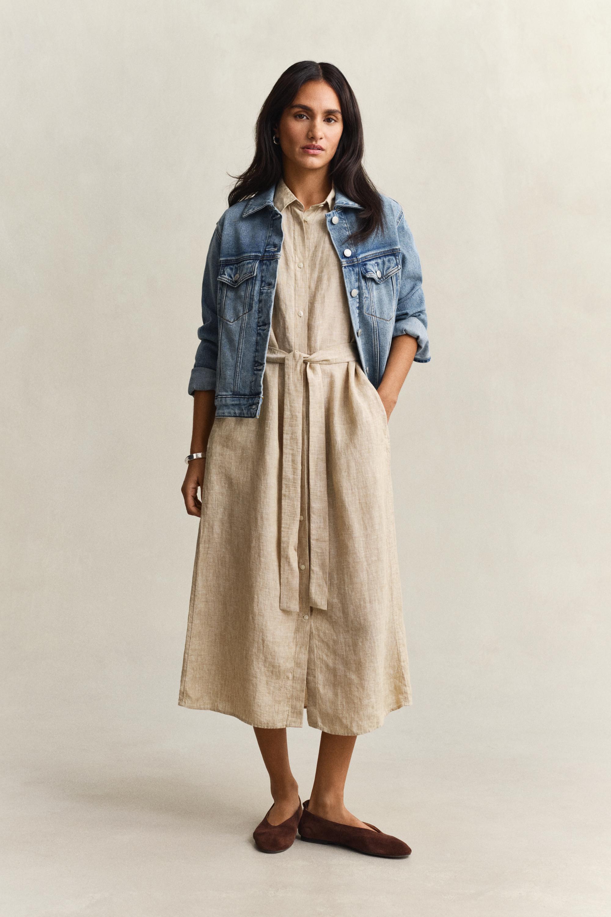 gant linen dress GANT Women Striped Linen Shirt Dress (38) Blue
