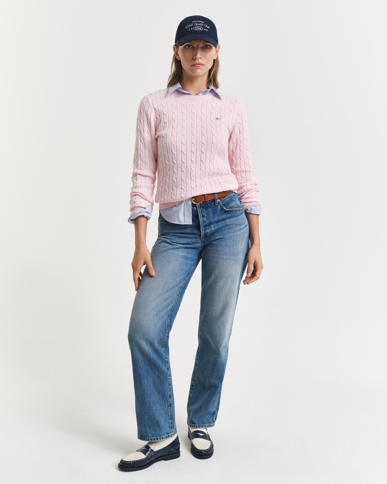 GANT Stretch Cotton Cable Knit Crew Neck Sweater in Red Lyst UK