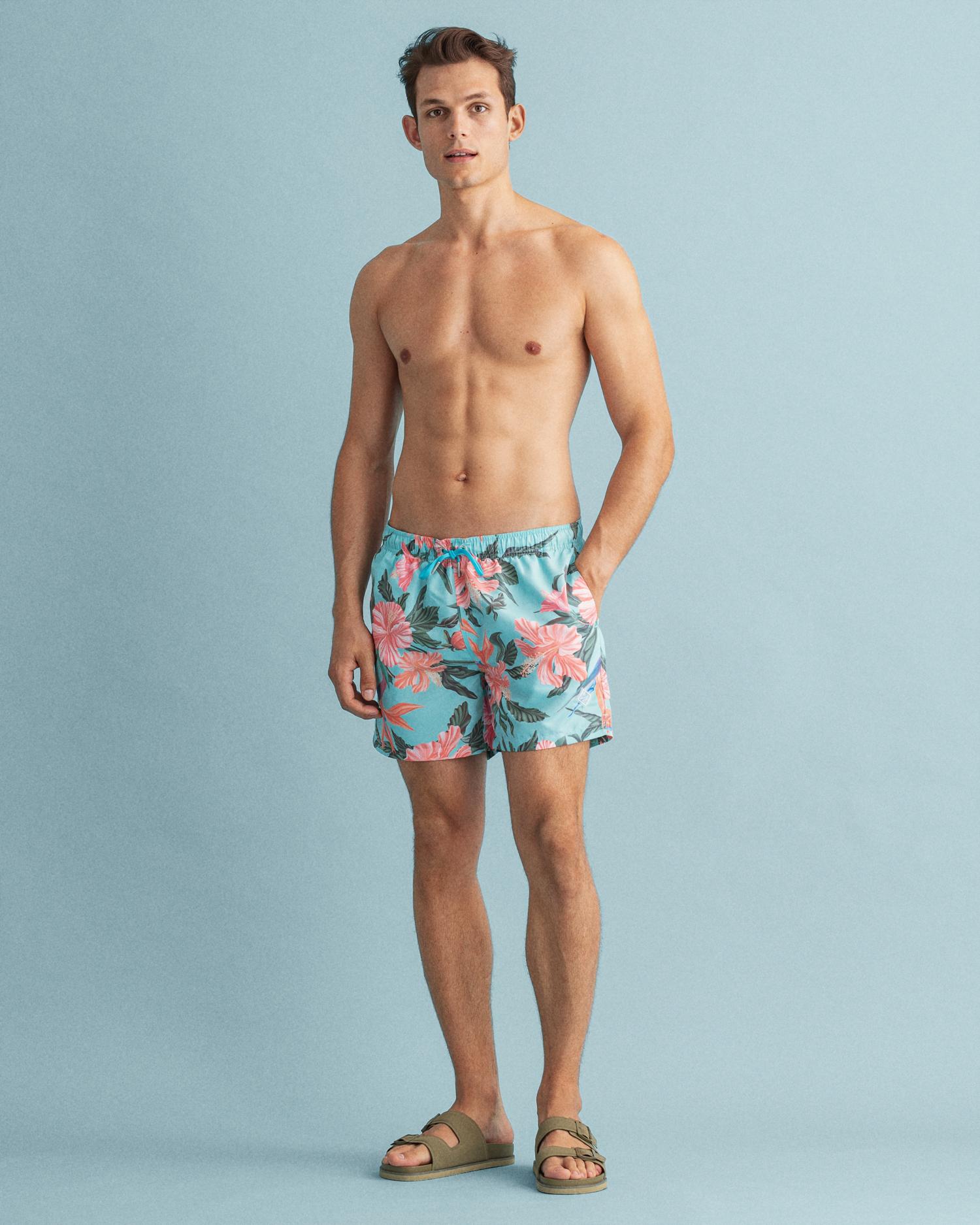 Heren Kleding voor voor Strandkleding GANT Synthetisch Classic Fit Zwemshort Met Tropische Print in het Rood voor heren 
